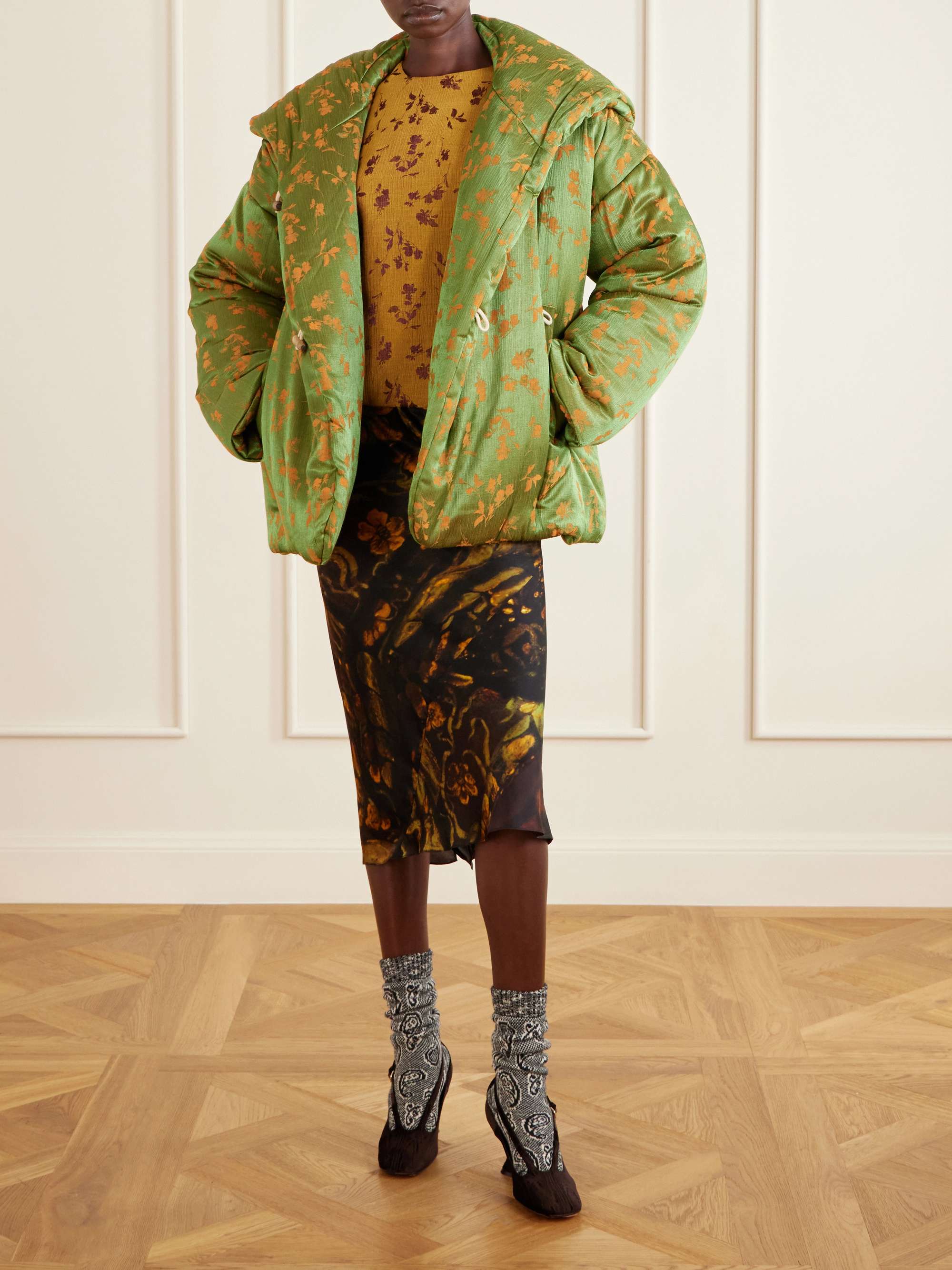 DRIES VAN NOTEN Hooded padded floral-jacquard short jacket | NET-A