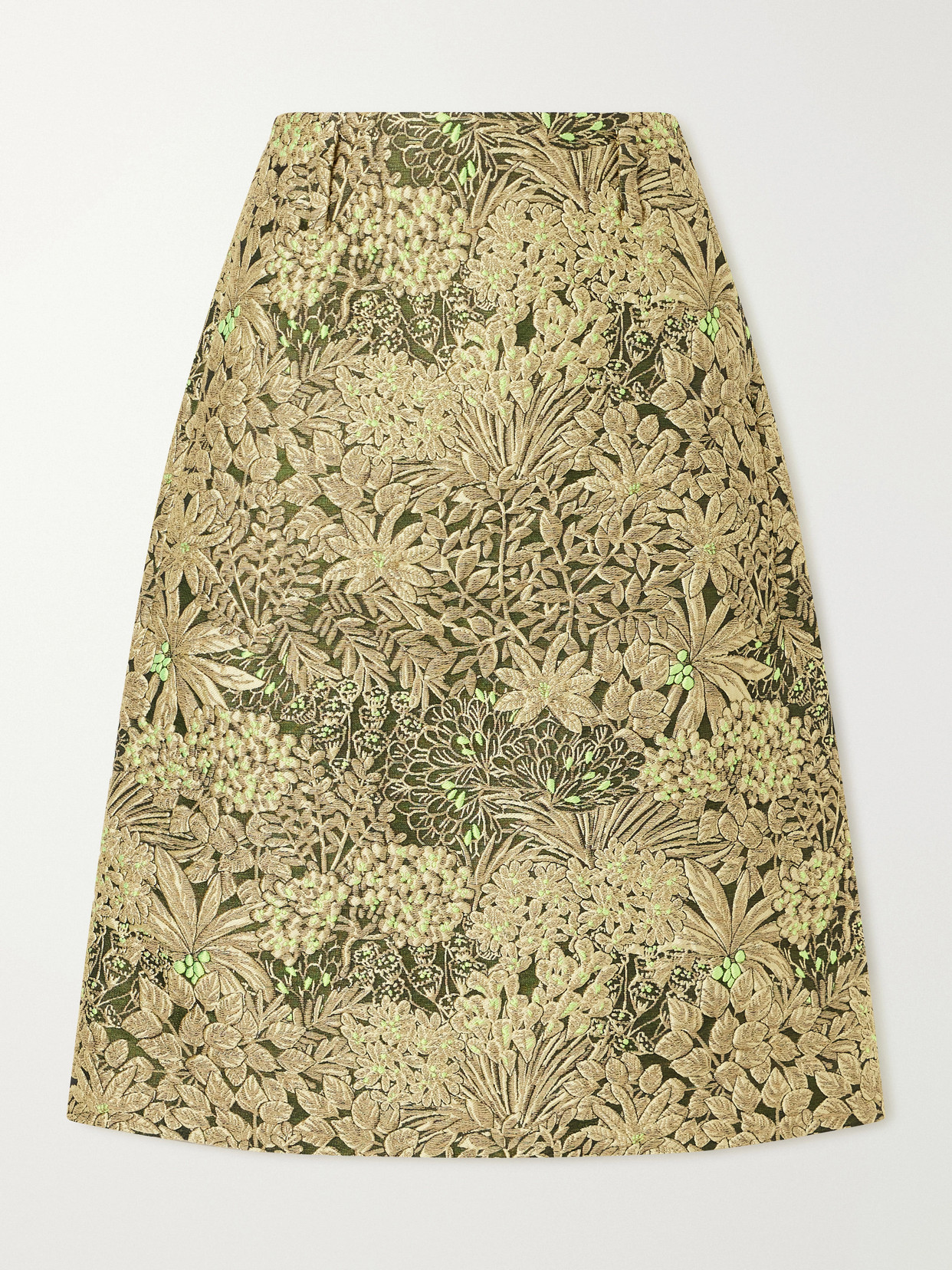 Dries Van Noten Floral Cloqué Midi Skirt In Gold