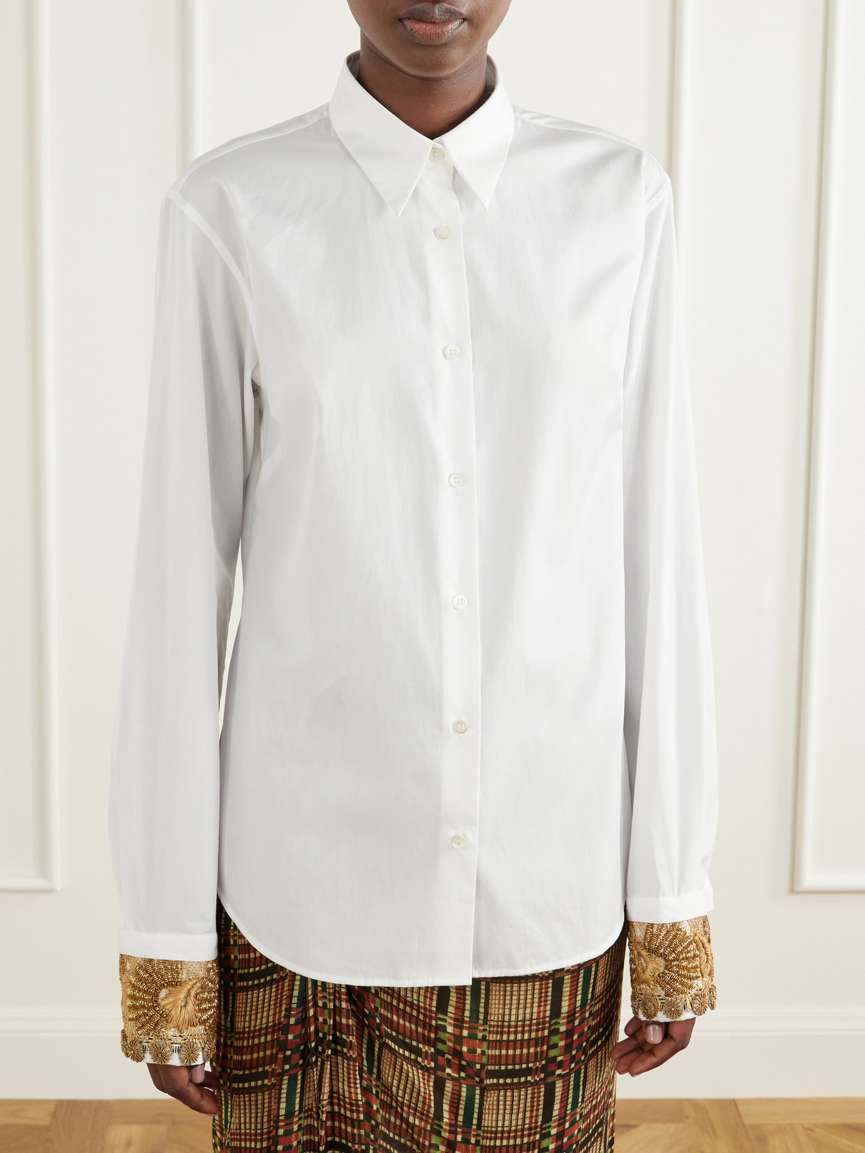 Embroidered Cotton-Poplin Shirt