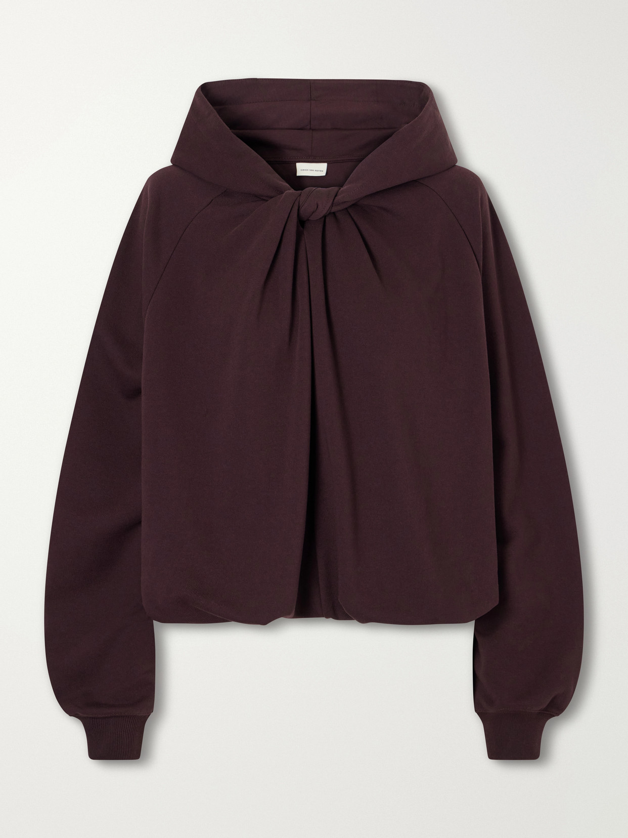 Dries Van Noten Knotted Cotton-jersey Hoodie In Burgundy