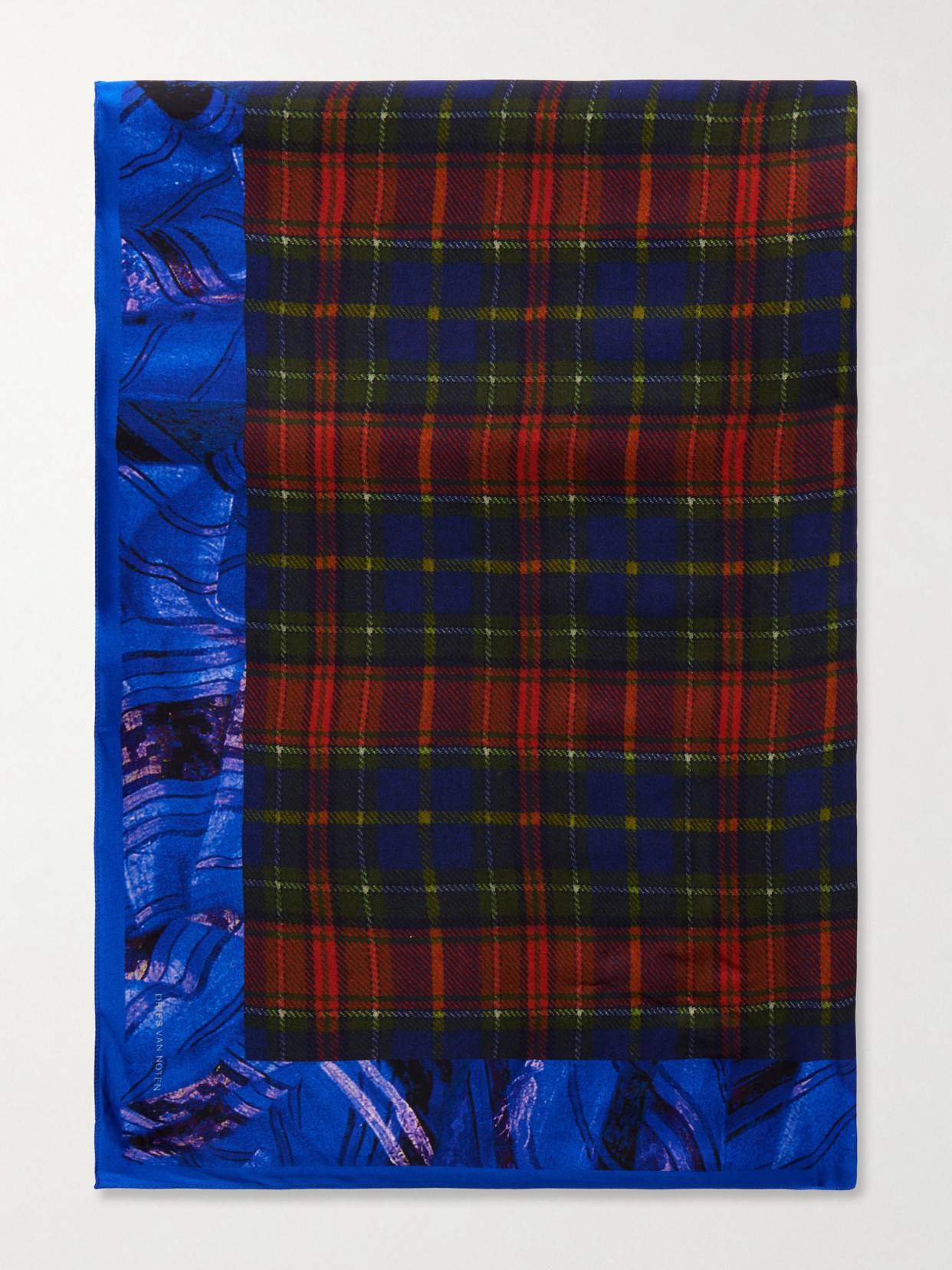Dries Van Noten Flara Printed Checked Twill Scarf In Blue