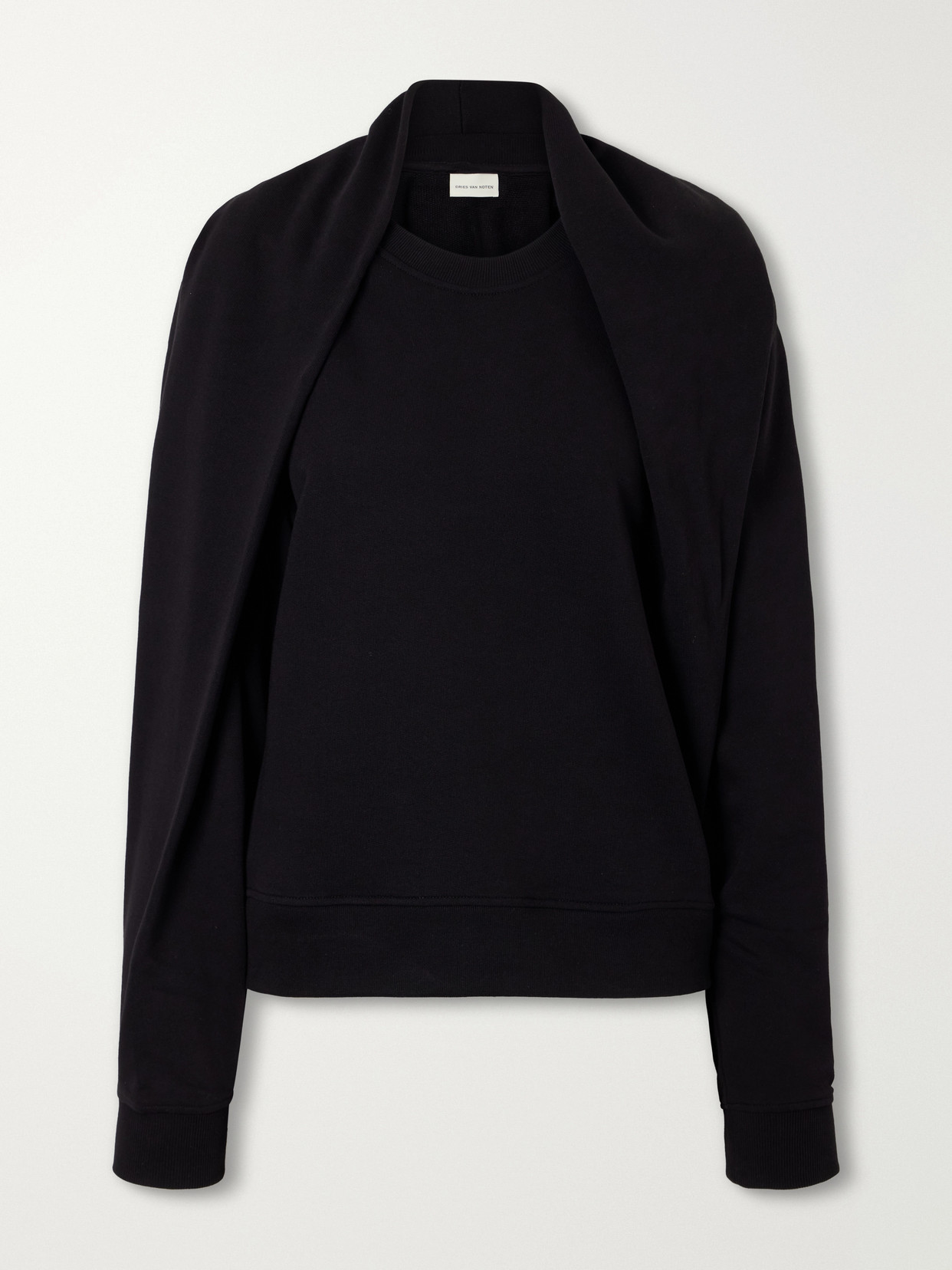 Dries Van Noten Draped Cotton-jersey Sweatshirt In Black