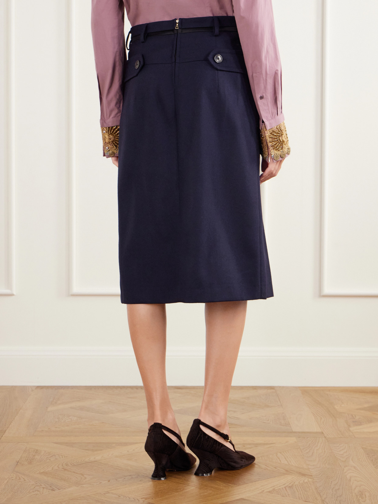 Pleated Wool And Cotton-Blend Midi