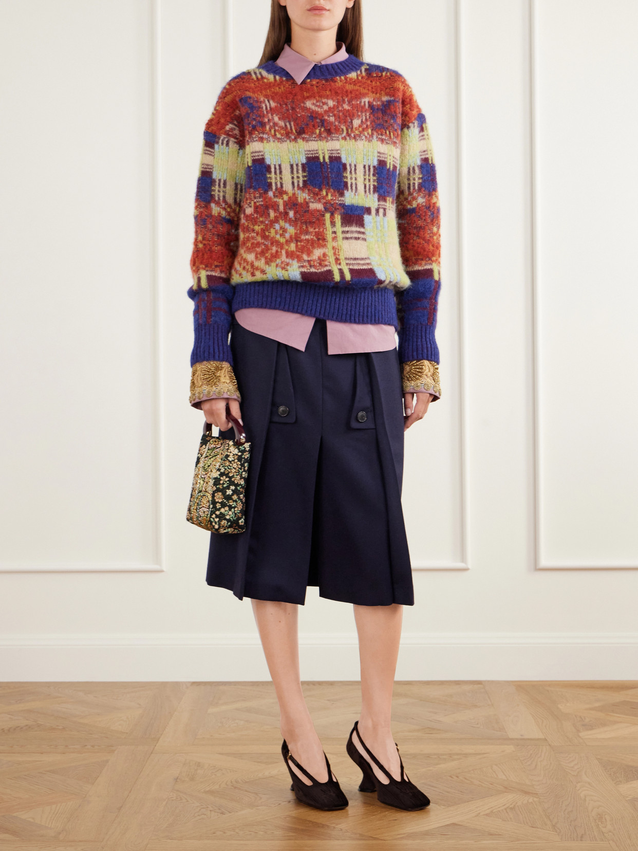 Pleated Wool And Cotton-Blend Midi
