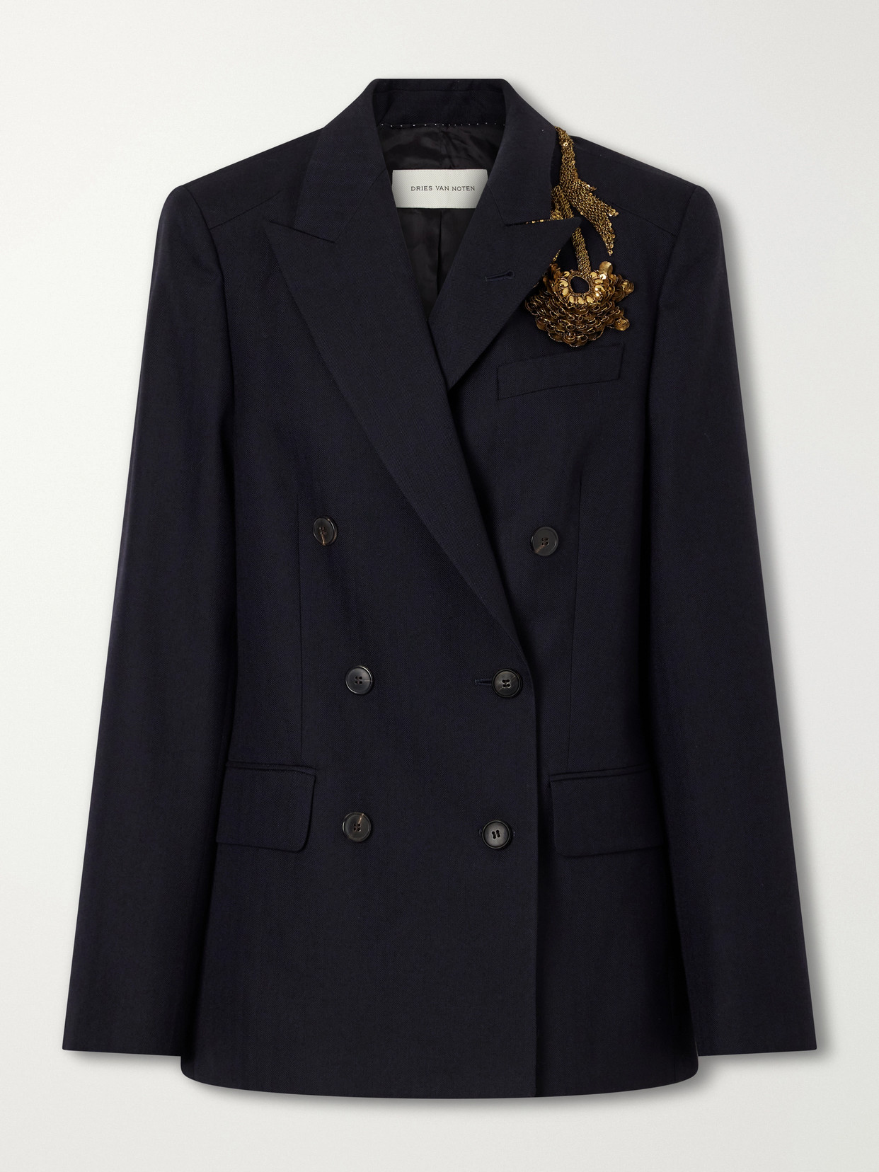 Dries Van Noten Embellished Double-breasted Wool Blazer In Blue