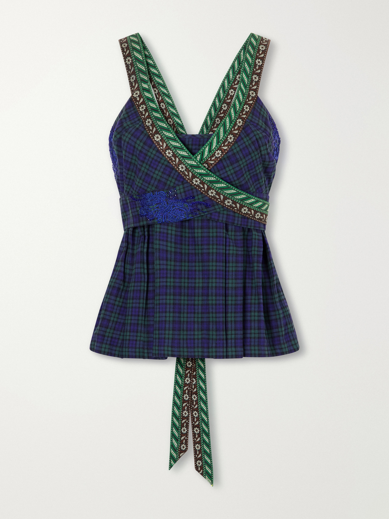 Dries Van Noten Embellished Wrap Checked Cotton Top In Multi