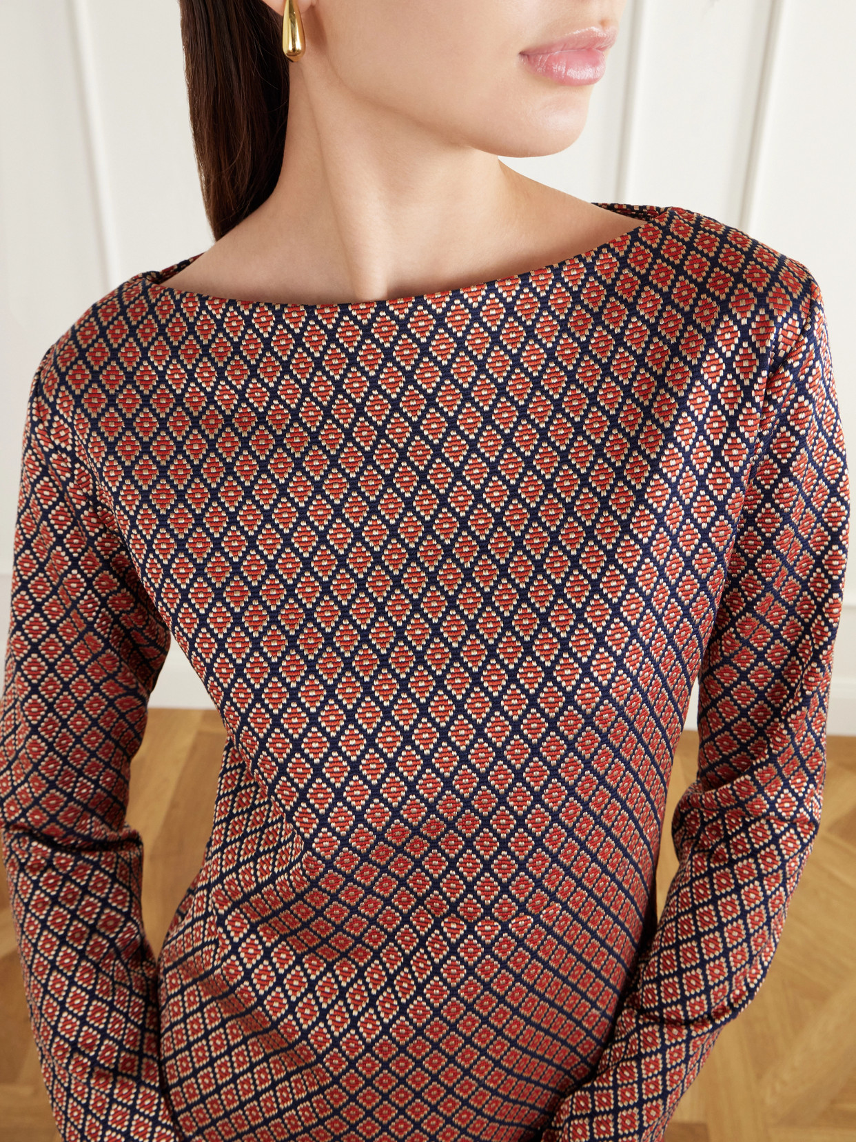 The April Boatneck Diamond-Jacquard Stretch-Jersey Top