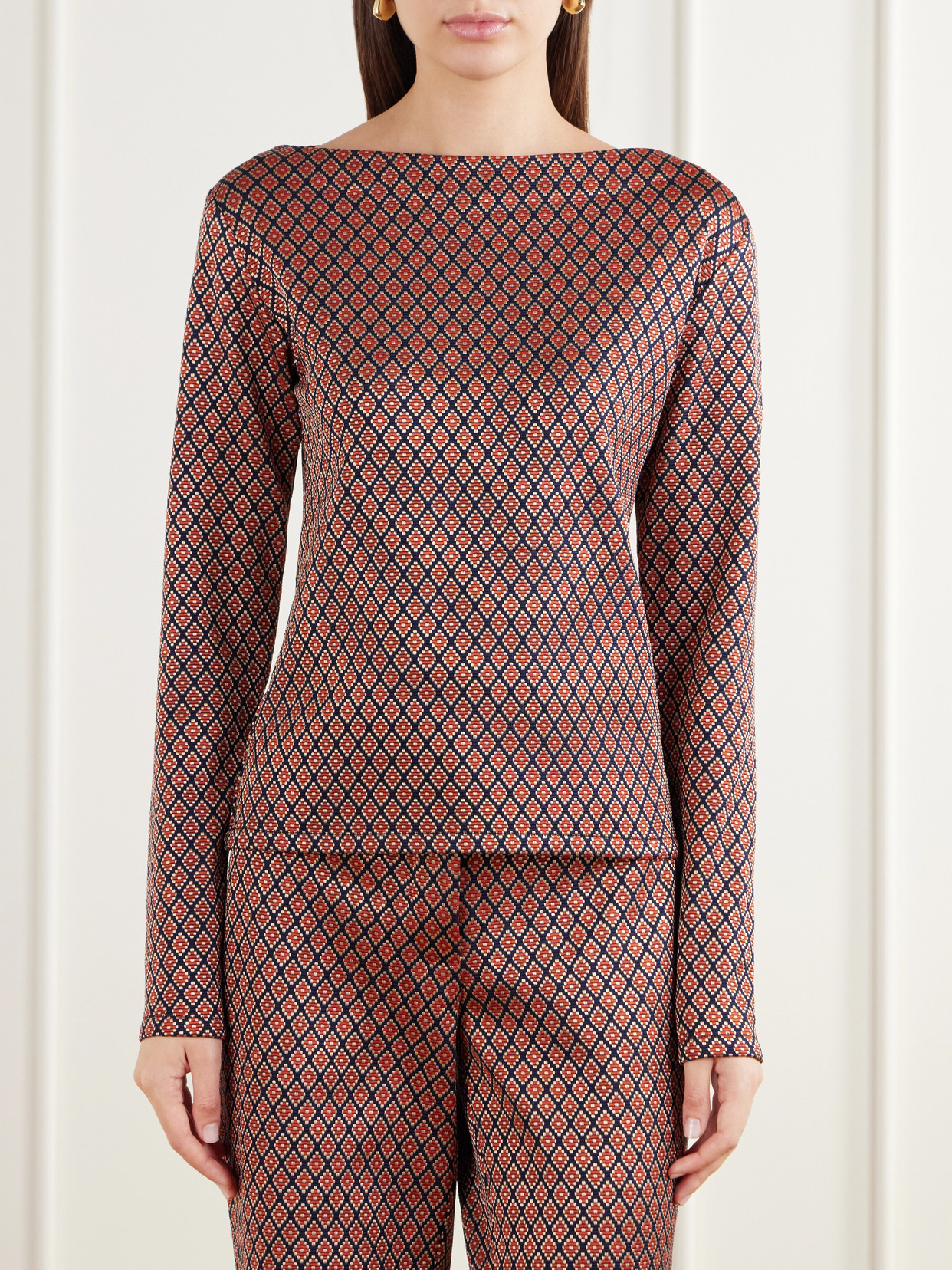 The April Boatneck Diamond-Jacquard Stretch-Jersey Top