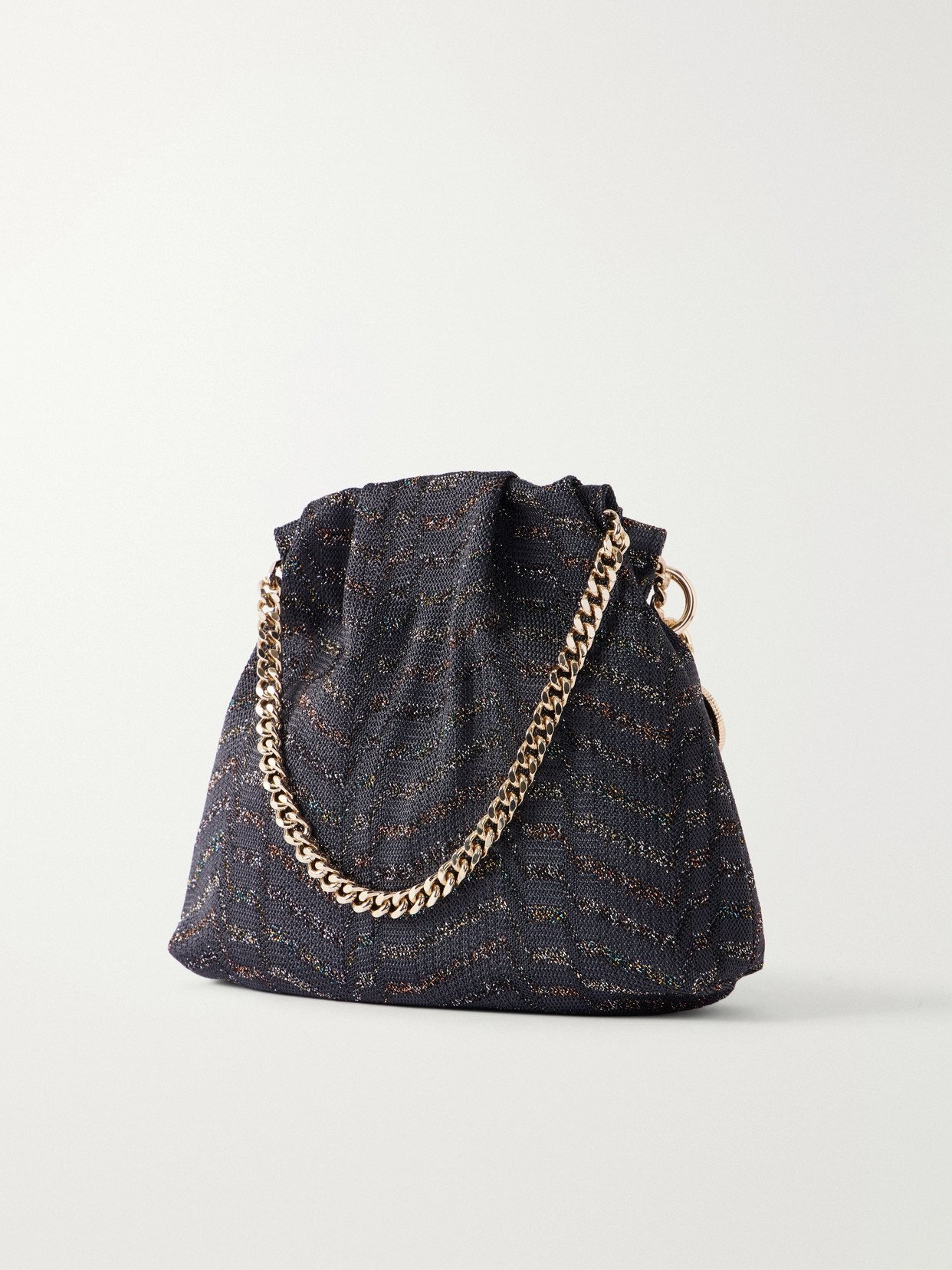 Greek Key Striped Metallic Crochet-Knit Shoulder Bag