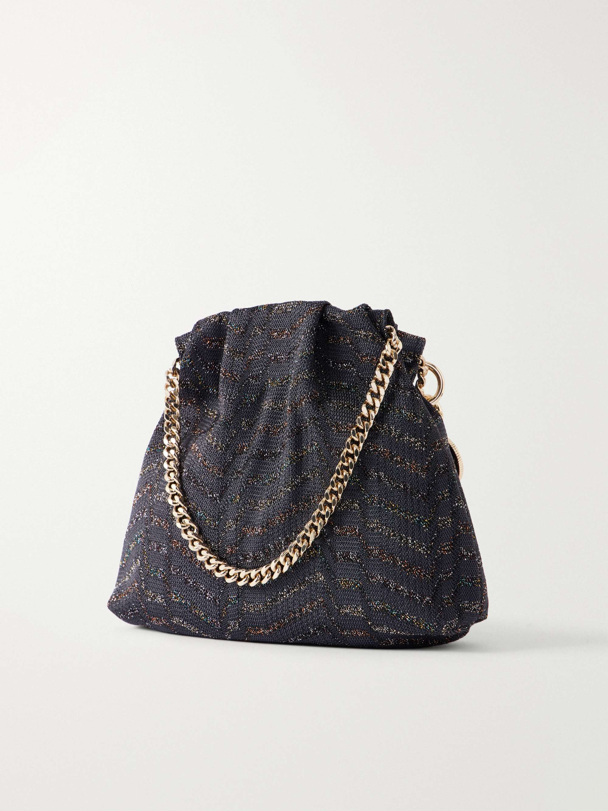MISSONI Greek Key striped metallic crochet-knit shoulder bag | NET
