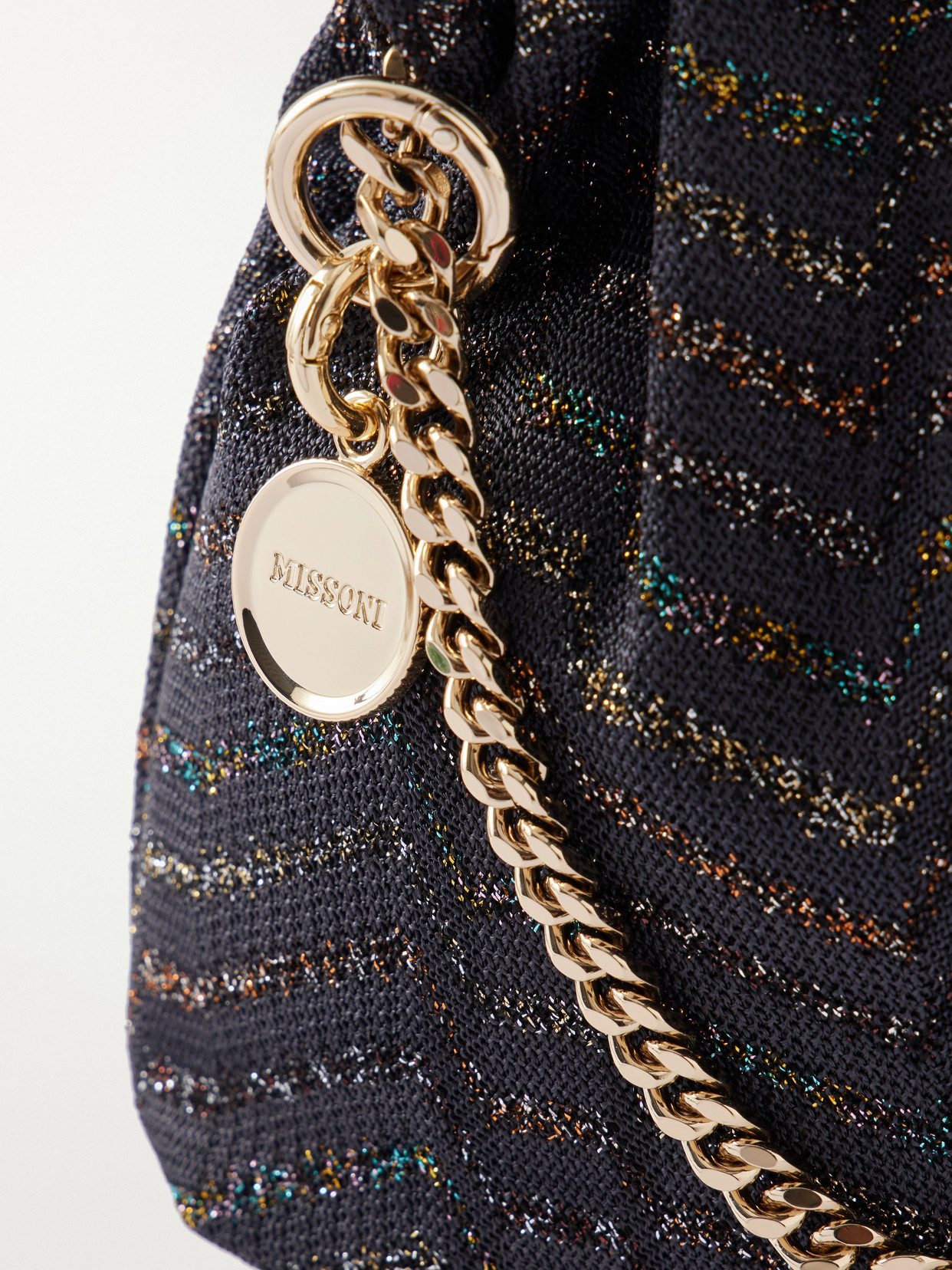 Greek Key Striped Metallic Crochet-Knit Shoulder Bag