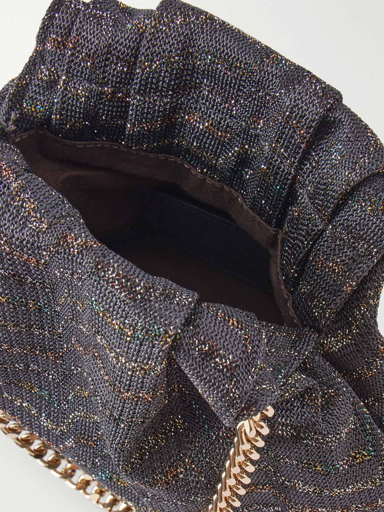 Greek Key Striped Metallic Crochet-Knit Shoulder Bag