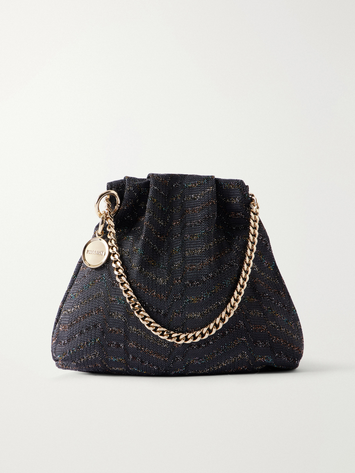 Missoni Greek Key Striped Metallic Shoulder Bag In Blue