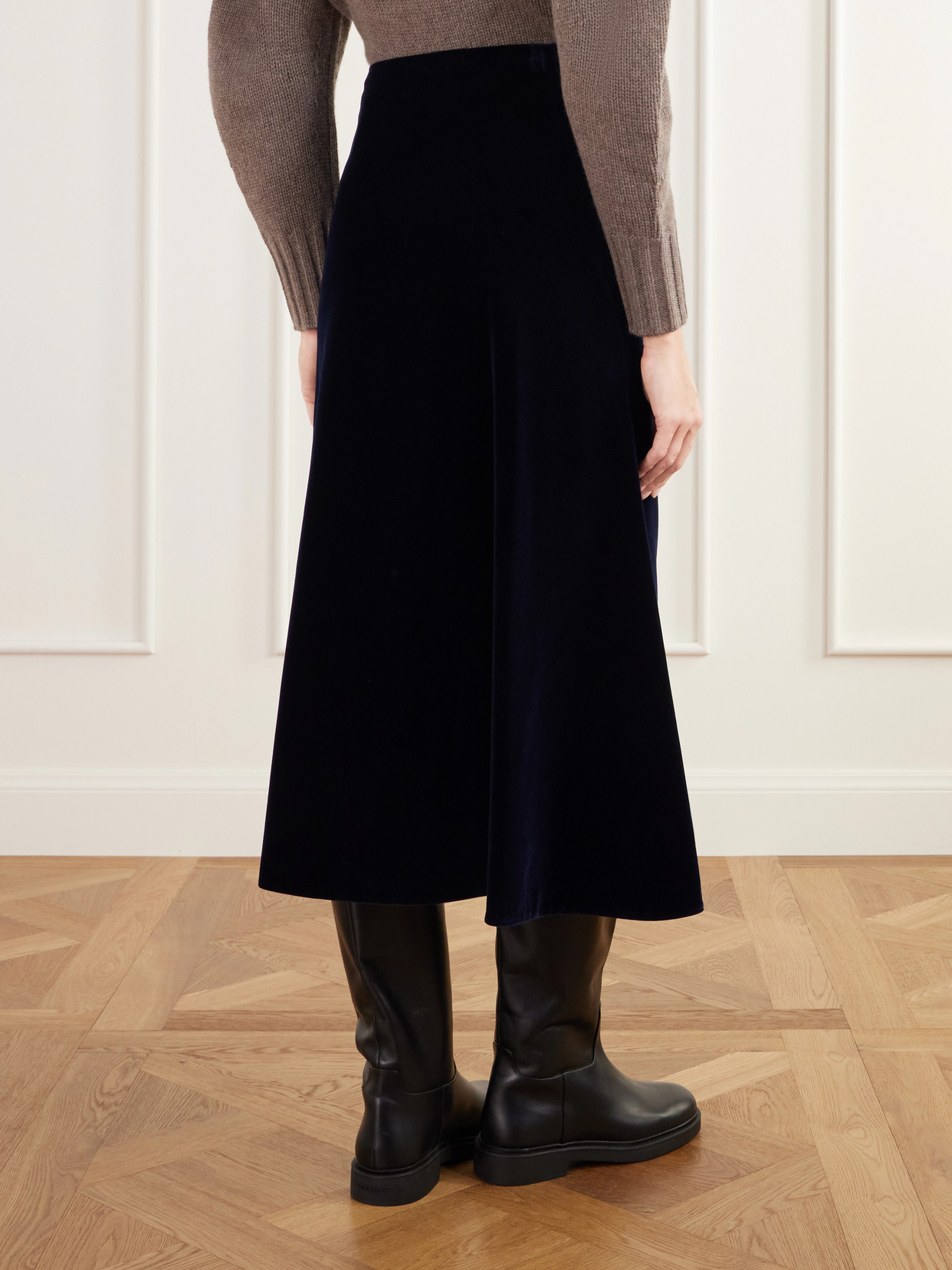 Draped Asymmetric Cotton-Velvet Midi