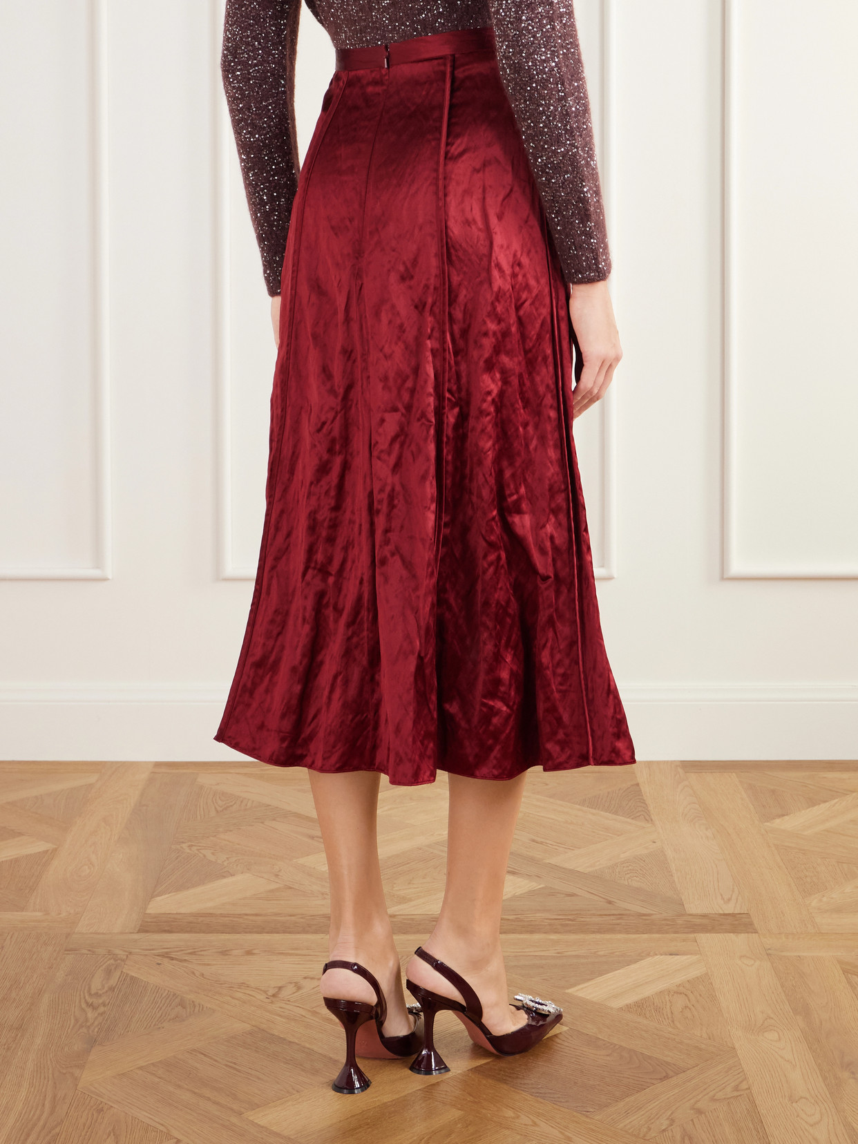 Crystal-Embellished Crinkled-Satin Midi