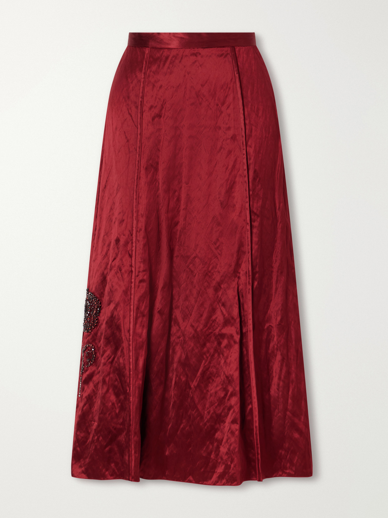 Crystal-Embellished Crinkled-Satin Midi