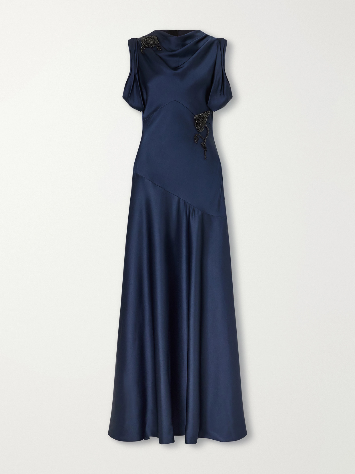Erdem Embellished Draped Satin Gown In Blue