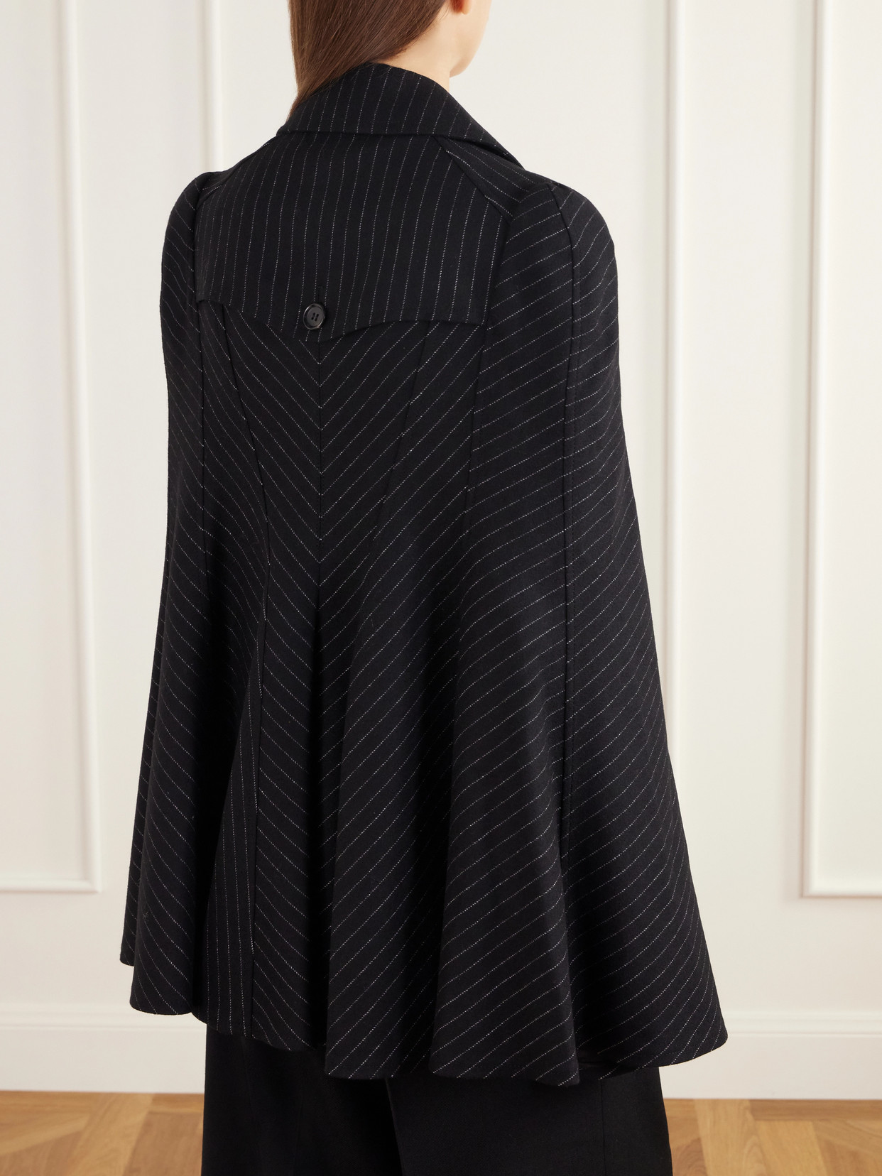 Pinstriped Wool-Blend Twill Cape