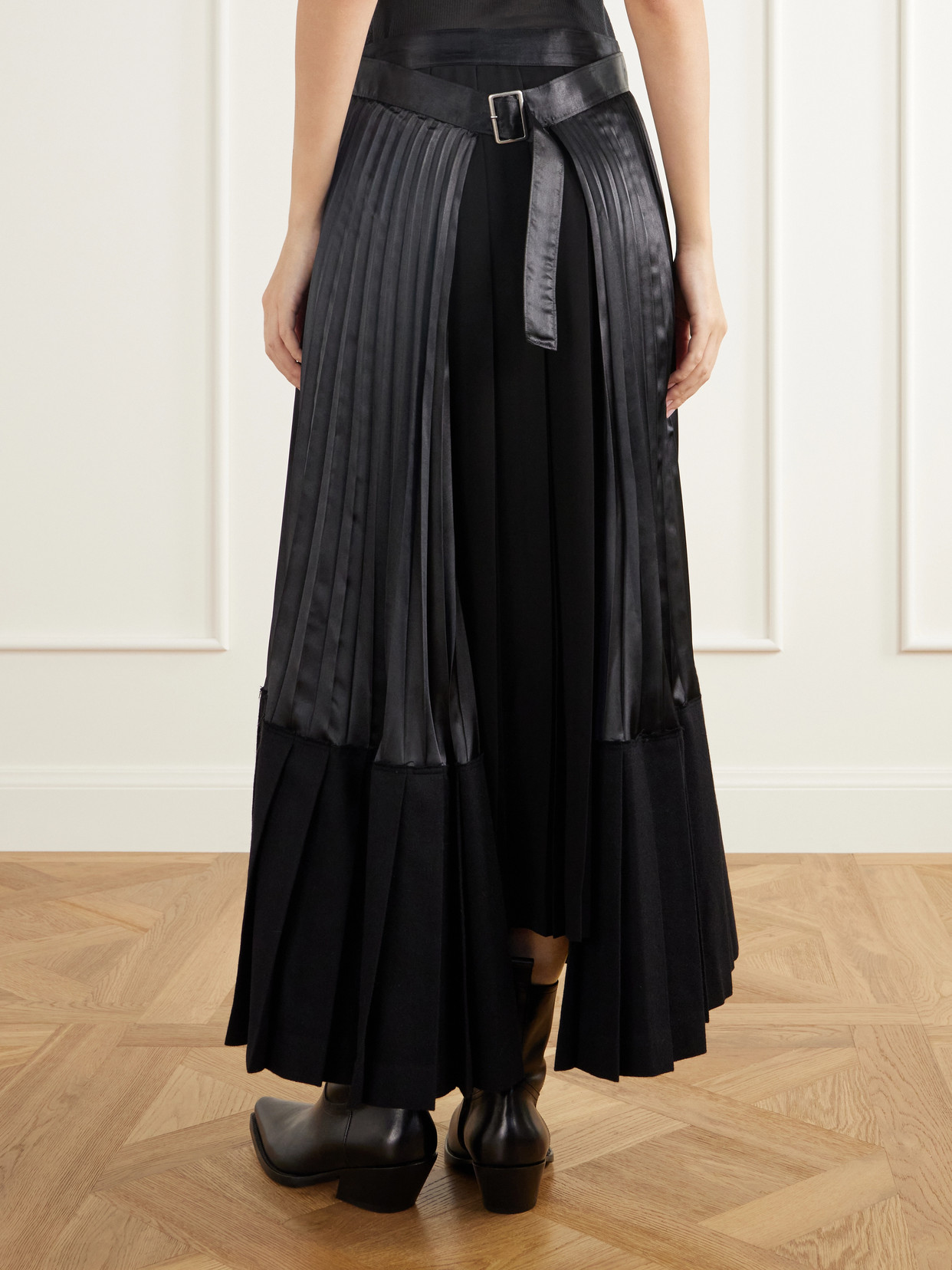 Layered Pleated Wool-Blend Flannel And Maxi