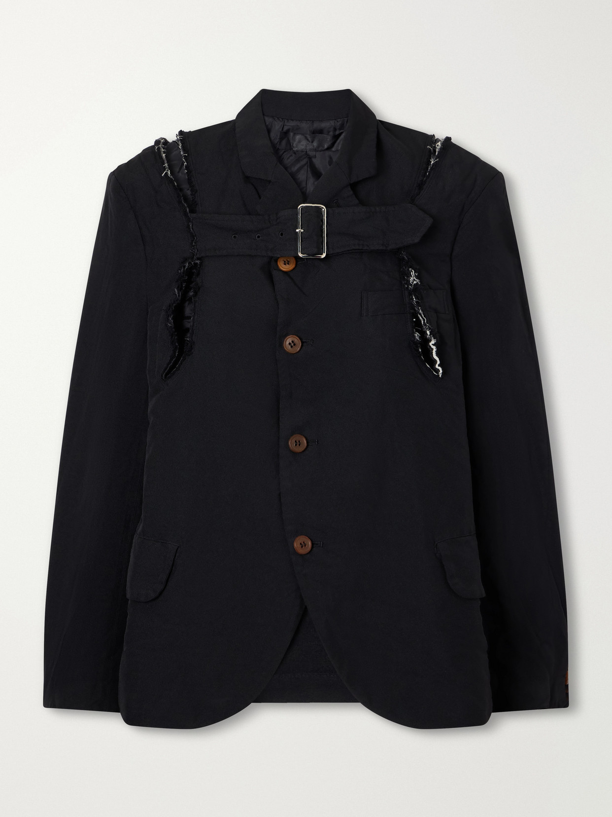 Comme Des Garçons Buckled Deconstructed Canvas Blazer In Black