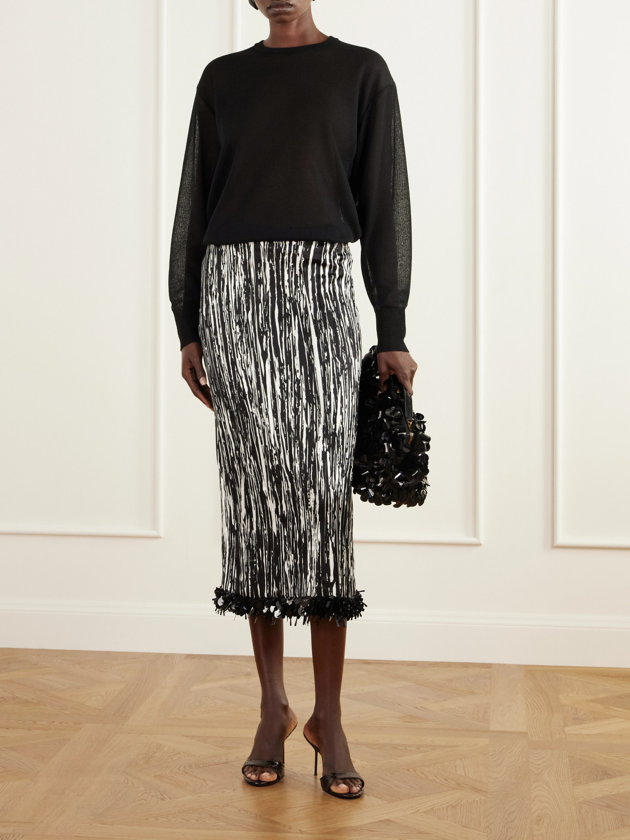 The Sinclair Sequin-Embellished Printed Pleated Midi