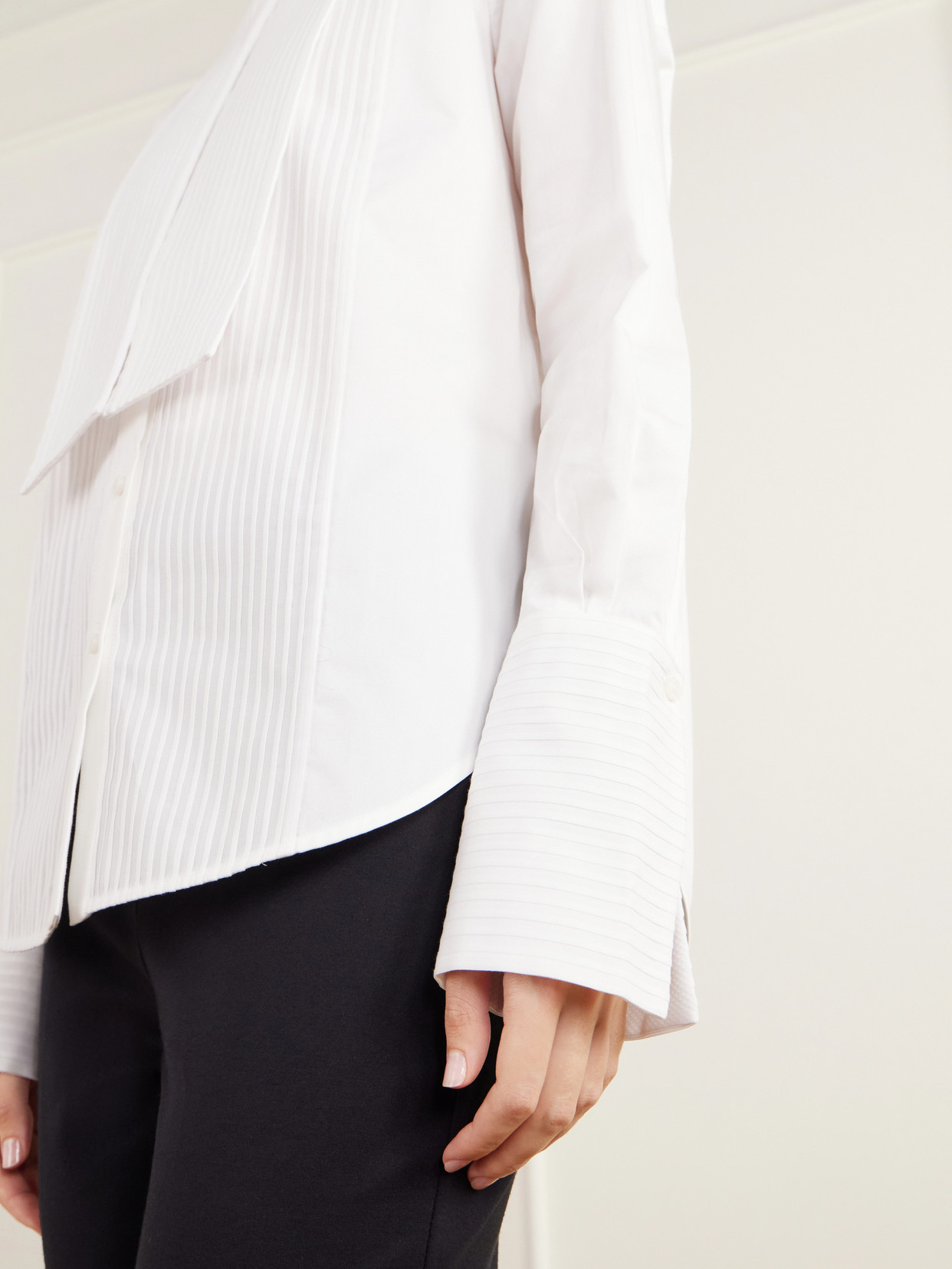 Inex Scarf-Detailed Pintucked Tuxedo Cotton-Poplin Shirt