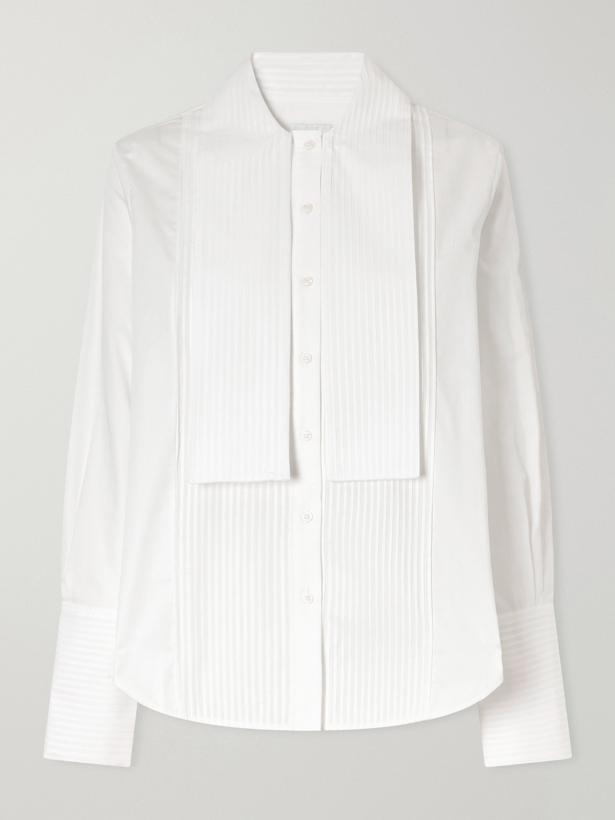 Brandon Maxwell Inex Scarf-detailed Pintucked Tuxedo Cotton-poplin Shirt In White