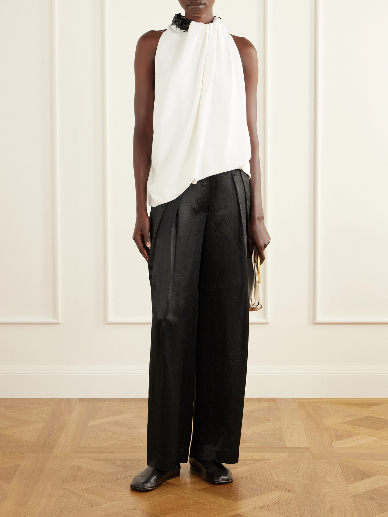 The Haze Sequin-Embellished Asymmetric Gathered Crepe Top