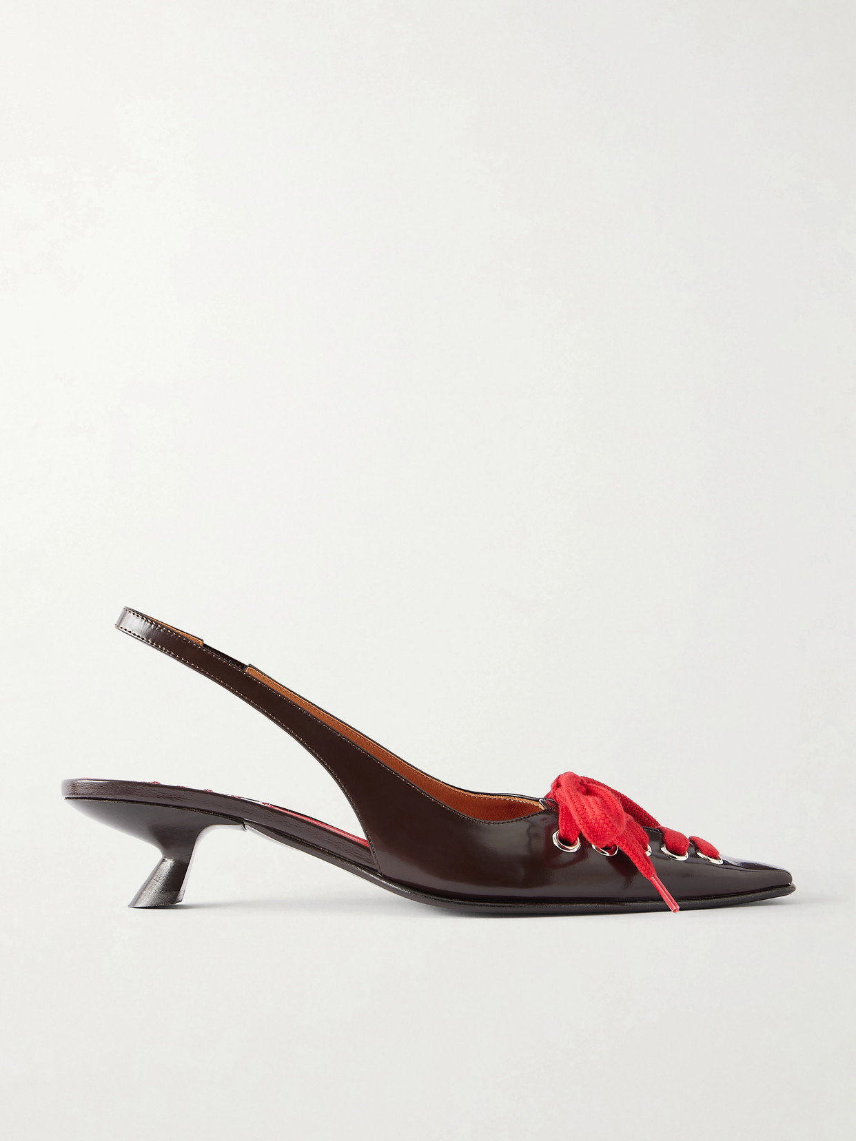 Marni - Kat Lace-up Leather Slingback Pumps - Brown