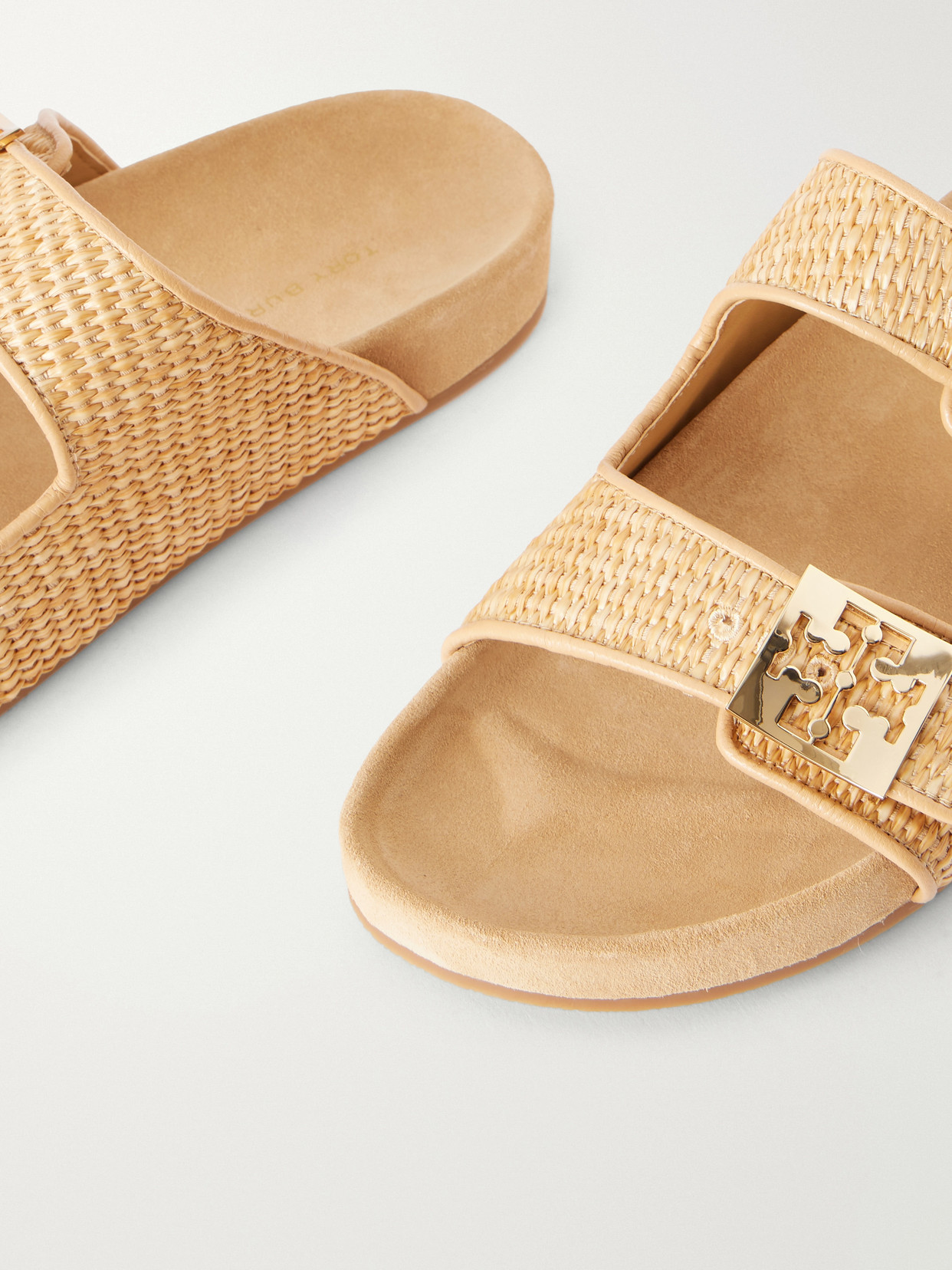 Tory Burch Mellow Logo-embellished Raffia And Leather Sandals In Neutral