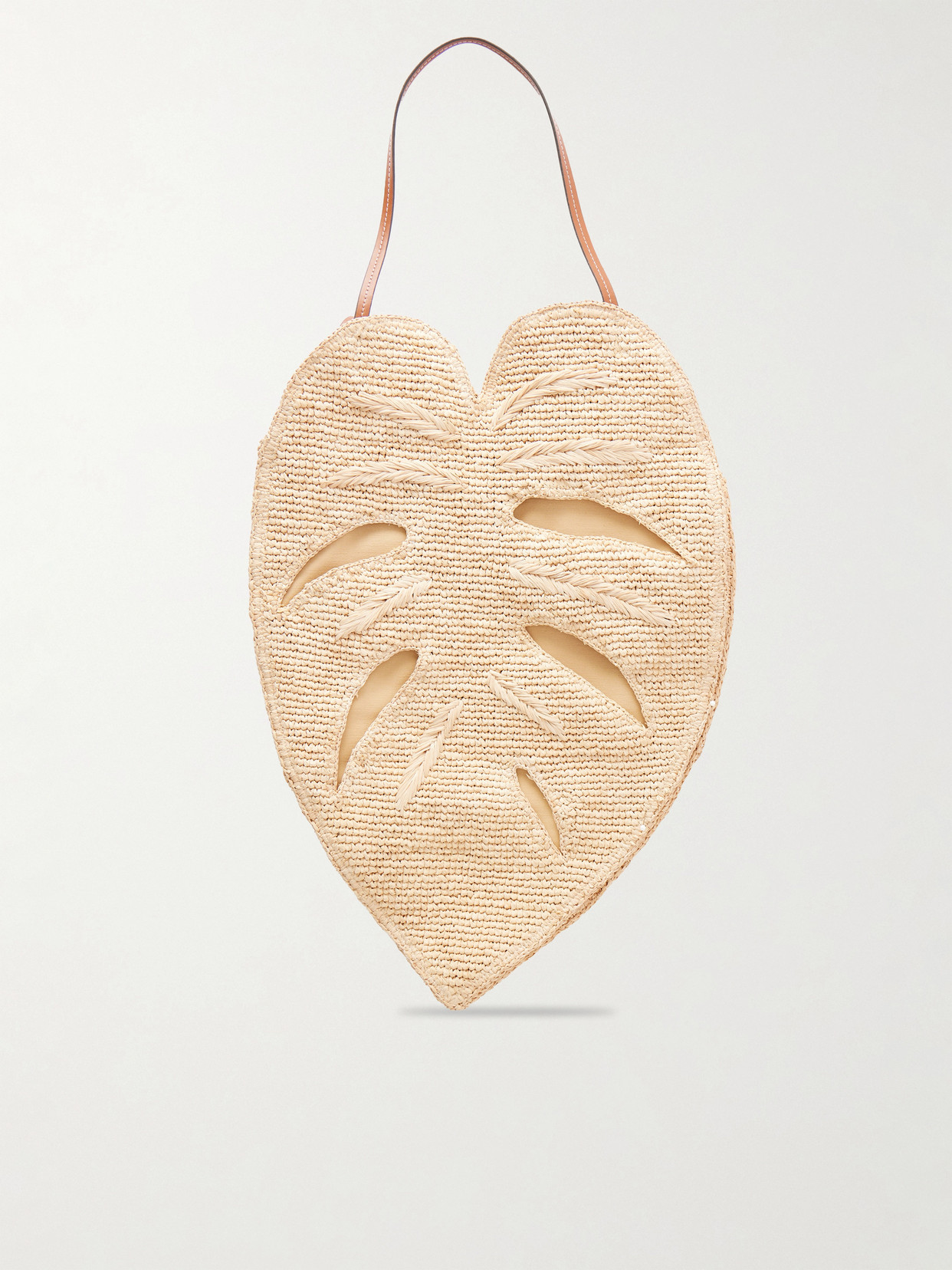 Palm Leather-Trimmed Raffia Tote