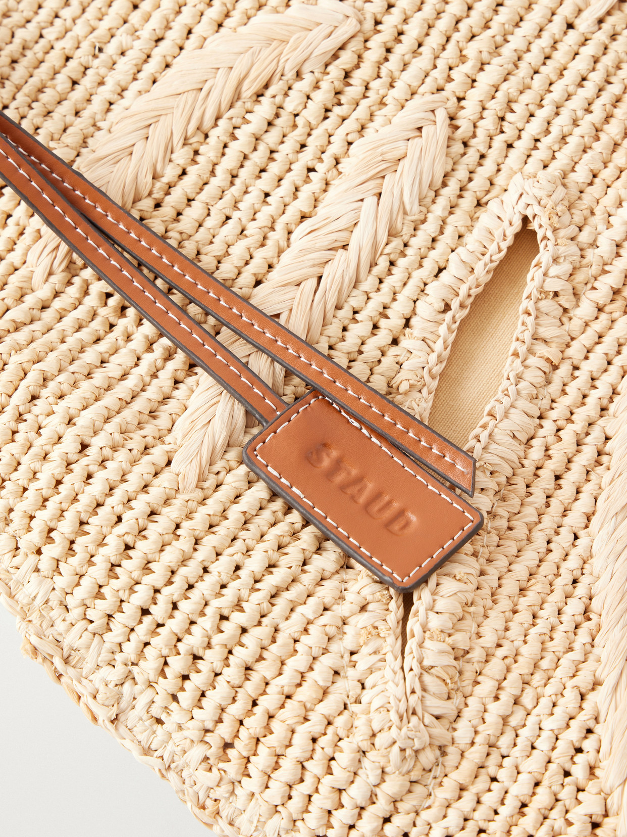 Palm Leather-Trimmed Raffia Tote