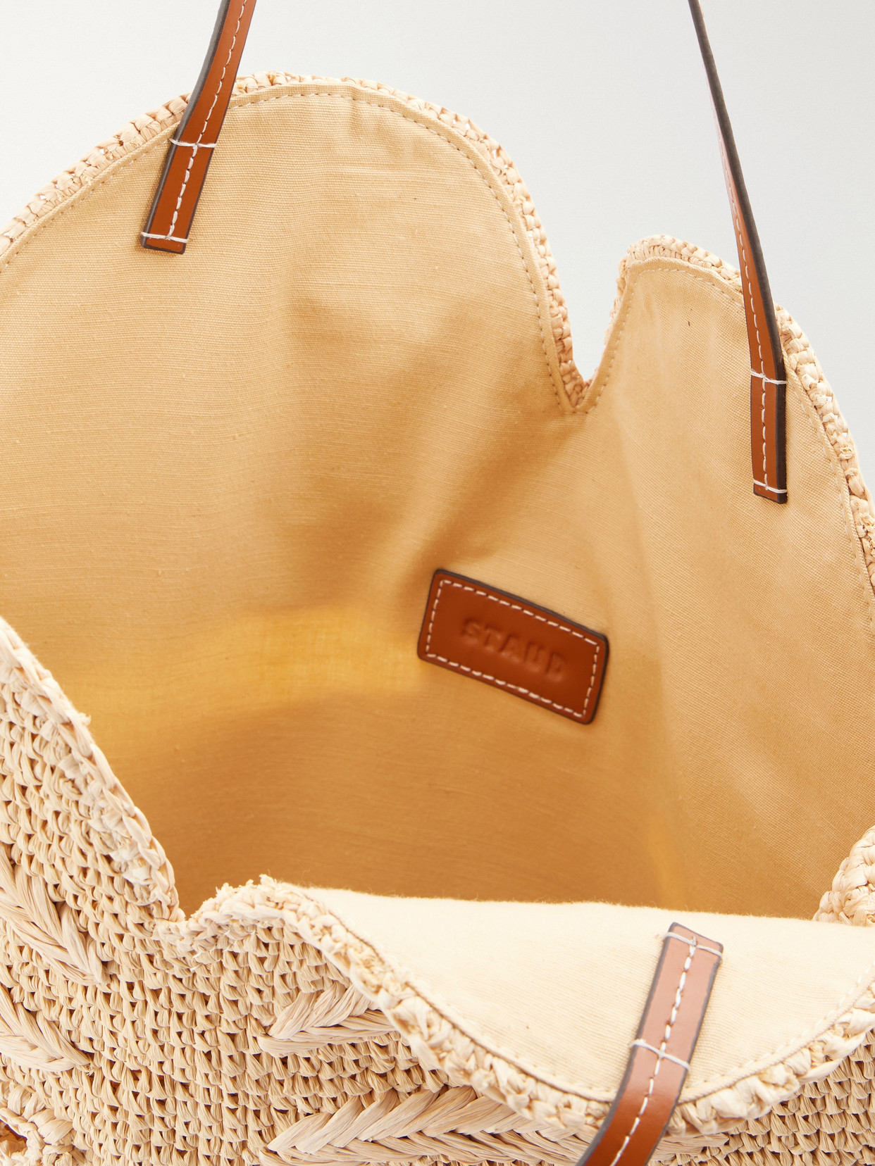 Palm Leather-Trimmed Raffia Tote