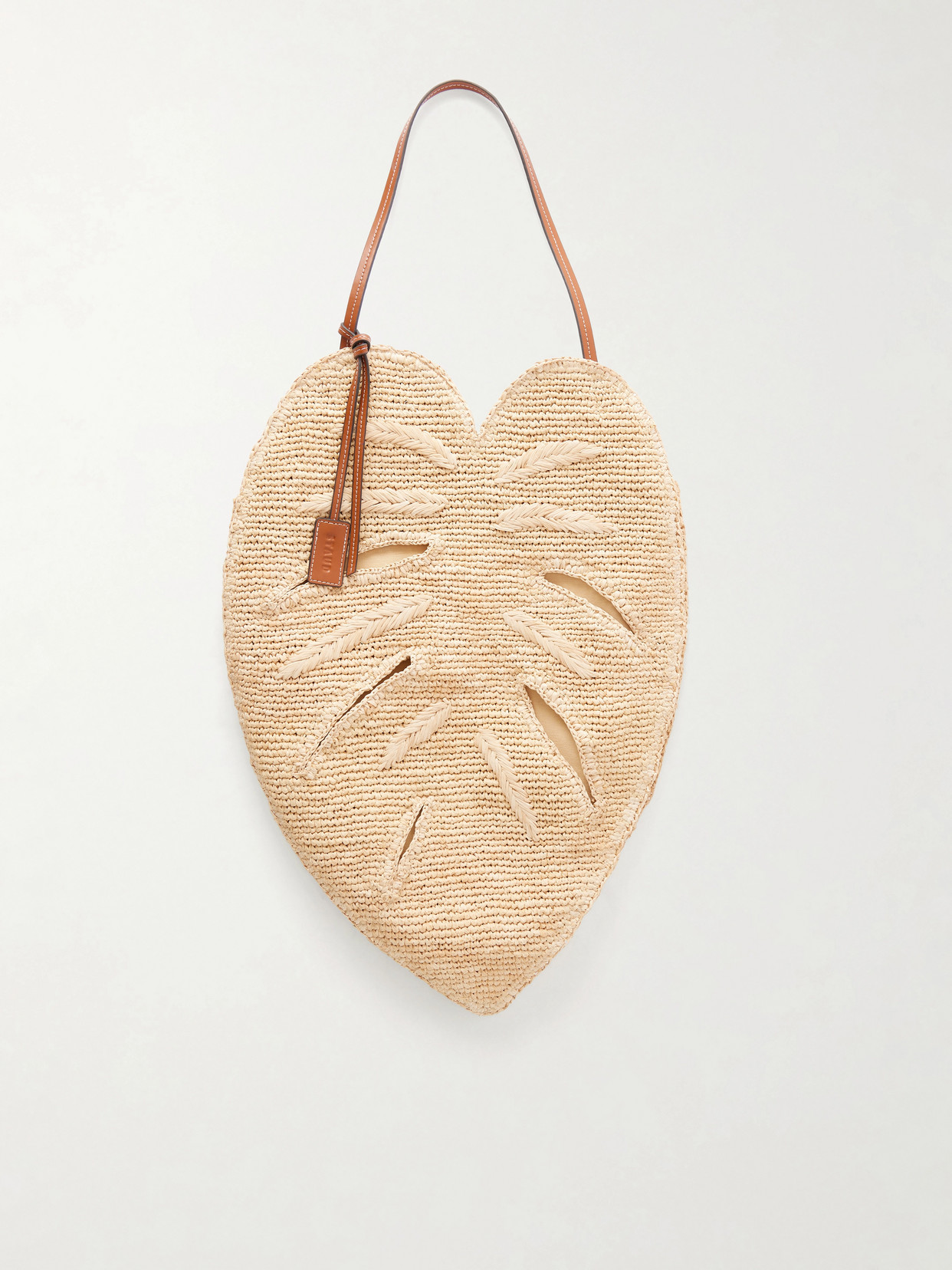 Staud Palm Leather-trimmed Raffia Tote In Neutrals