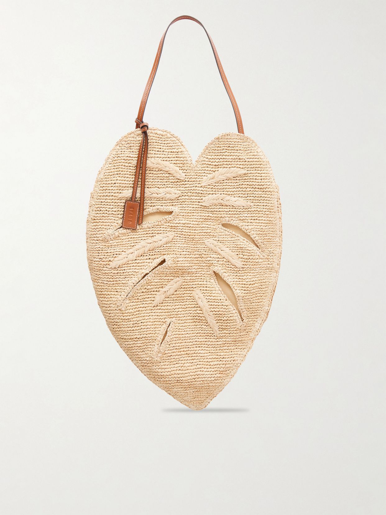 Palm leather-trimmed raffia tote