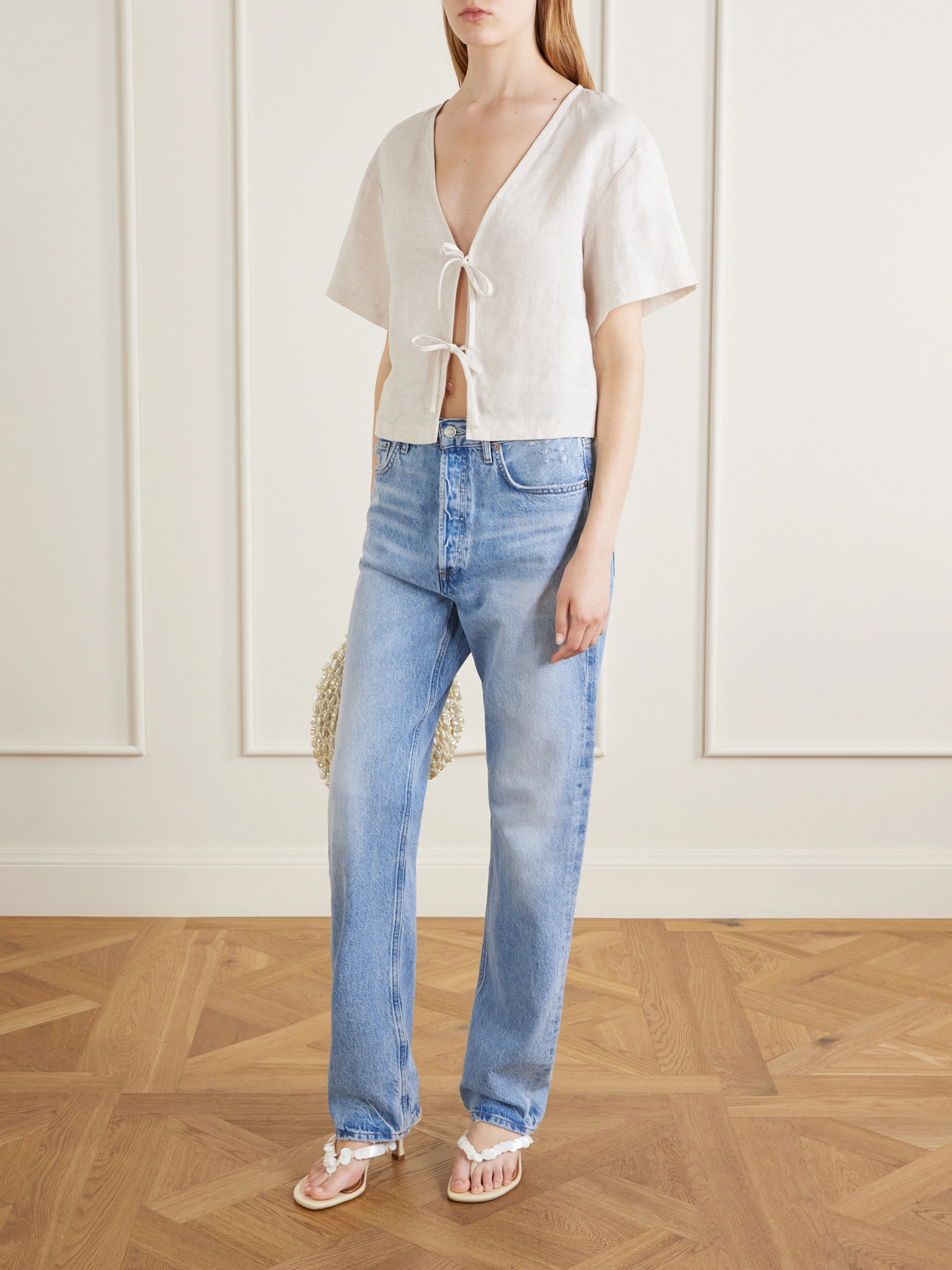 Freja 60 Paillette-Embellished Leather Thong Sandals