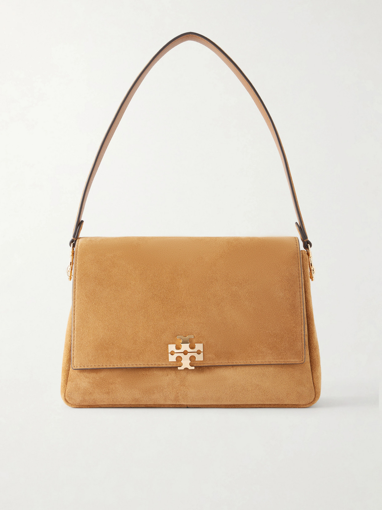 Tory Burch Charlie Logo-embellished Suede Shoulder Bag In Brown