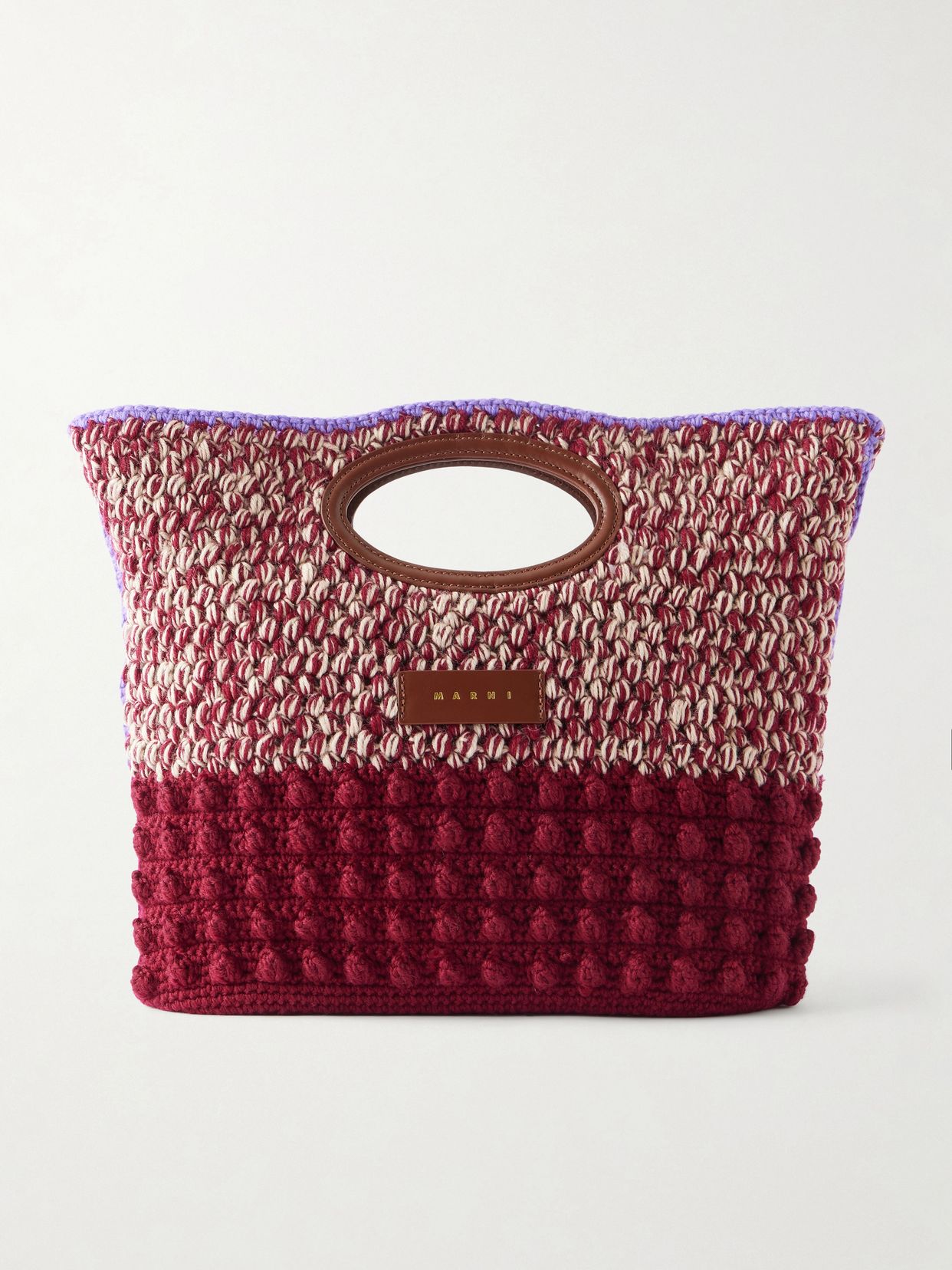 Logo-appliquéd leather-trimmed knitted wool clutch
