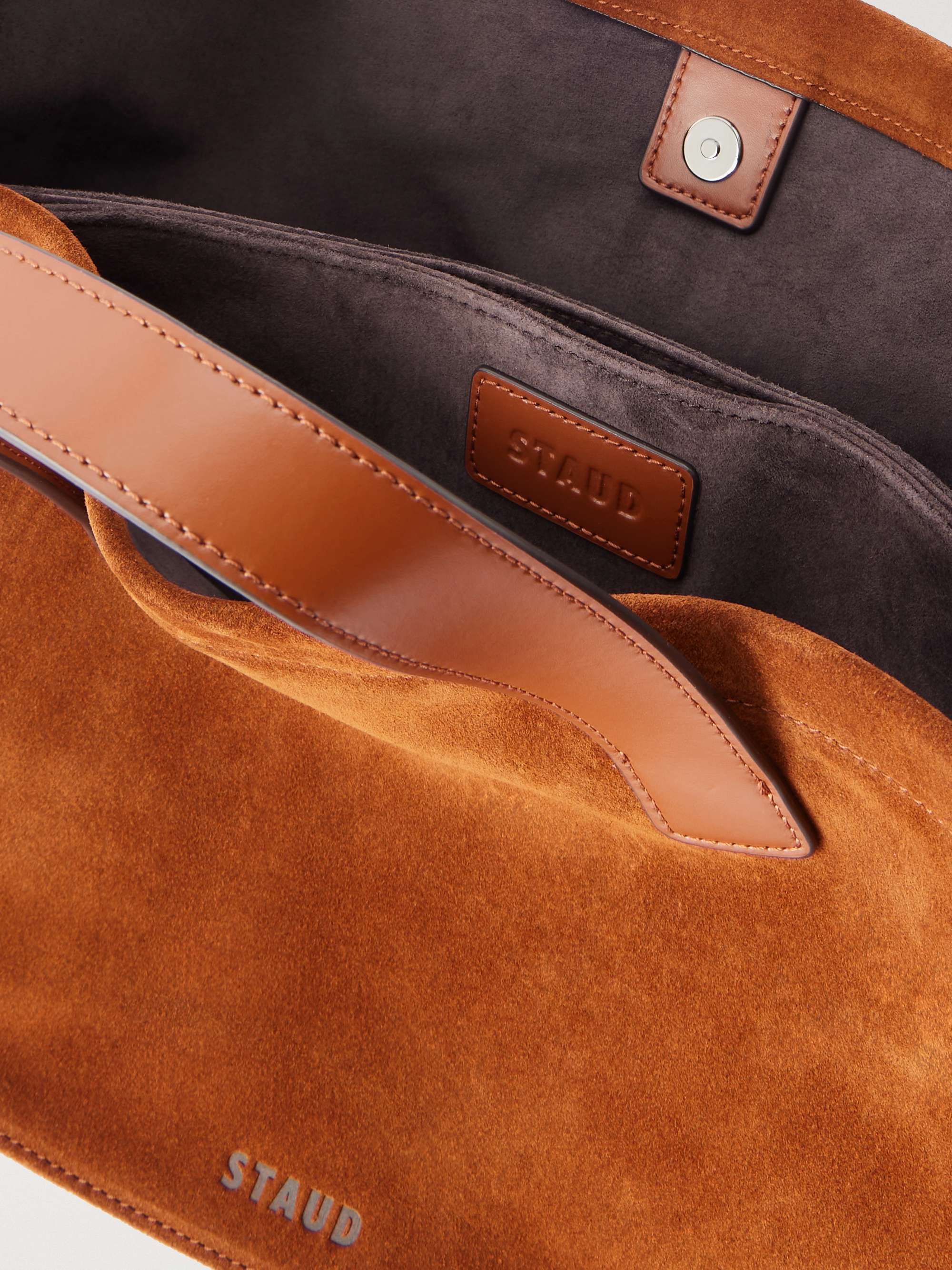 STAUD Port leather-trimmed suede tote | NET-A-PORTER