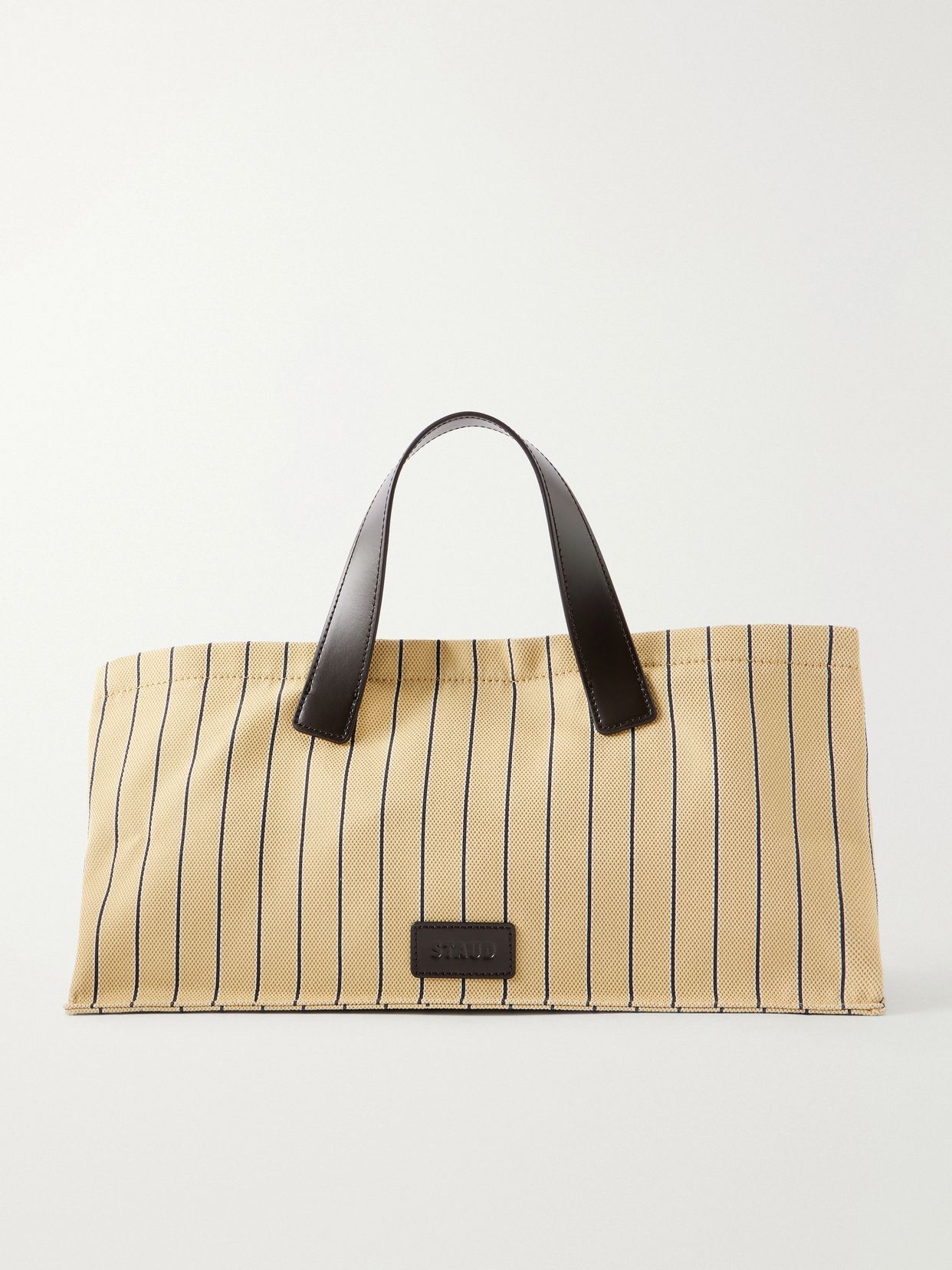 Port logo-embossed leather-trimmed striped canvas tote