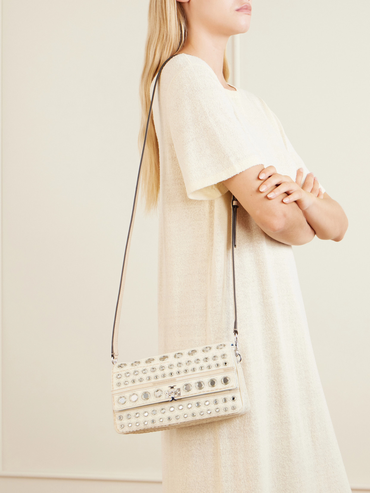 Charlie Embellished Embroidered Canvas Shoulder Bag