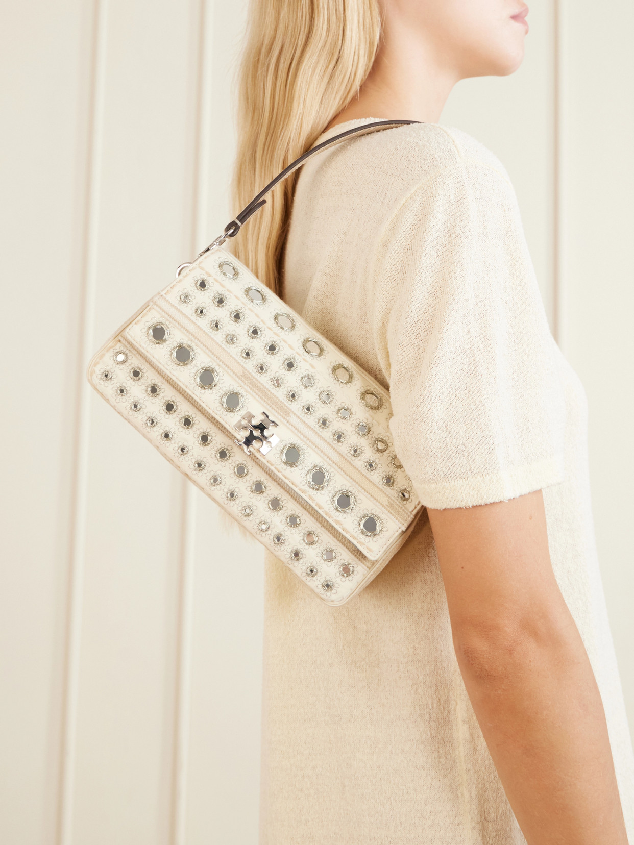Charlie Embellished Embroidered Canvas Shoulder Bag