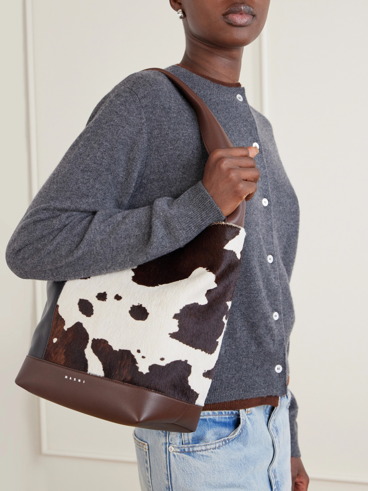 Pod Leather-Trimmed Cow-Print Calf-Hair Tote