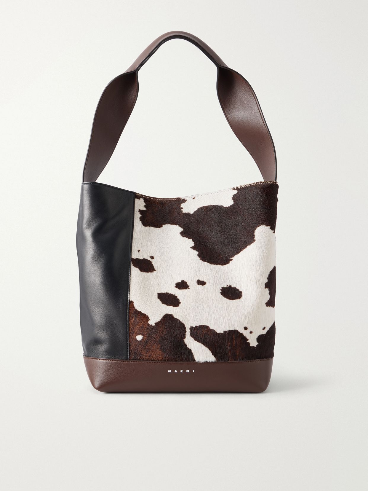 pod leather trimmed cow print calf hair tote
