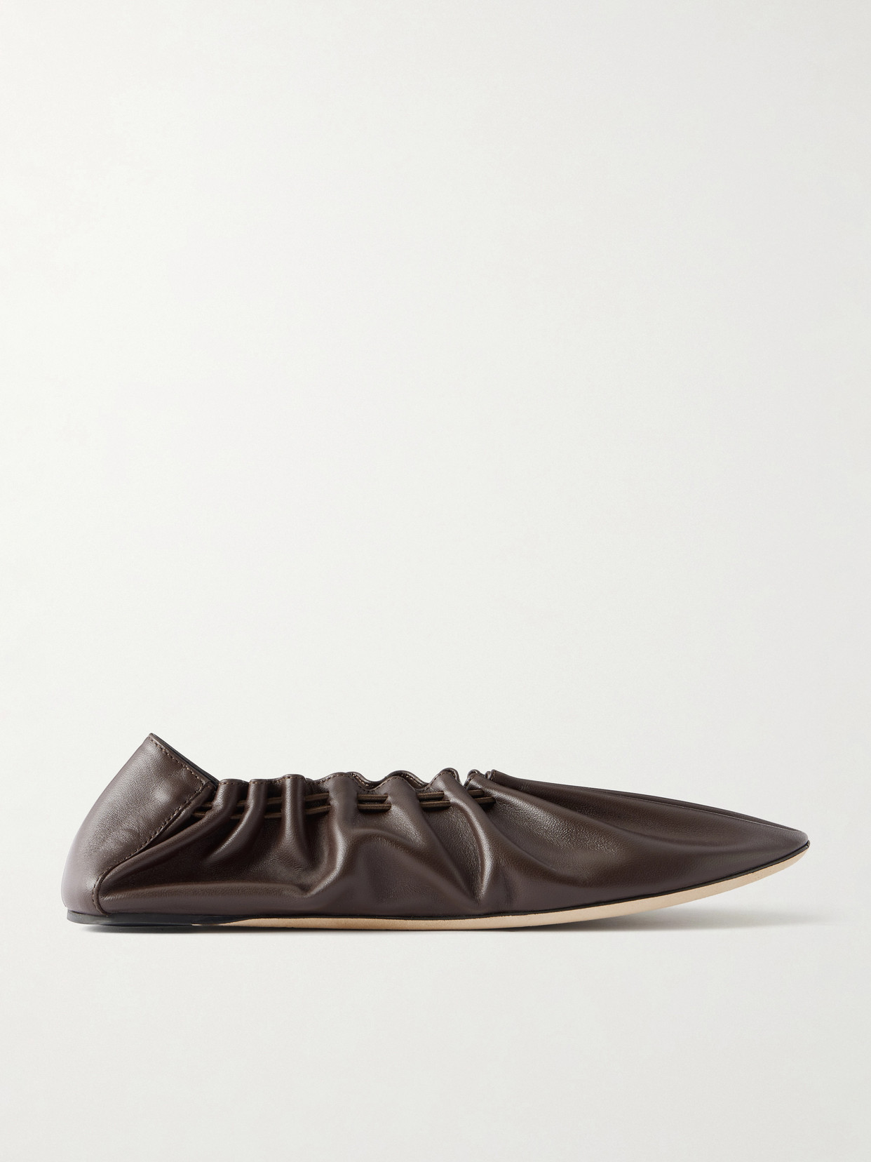 STAUD - Rue Gathered Leather Ballet Flats - Brown