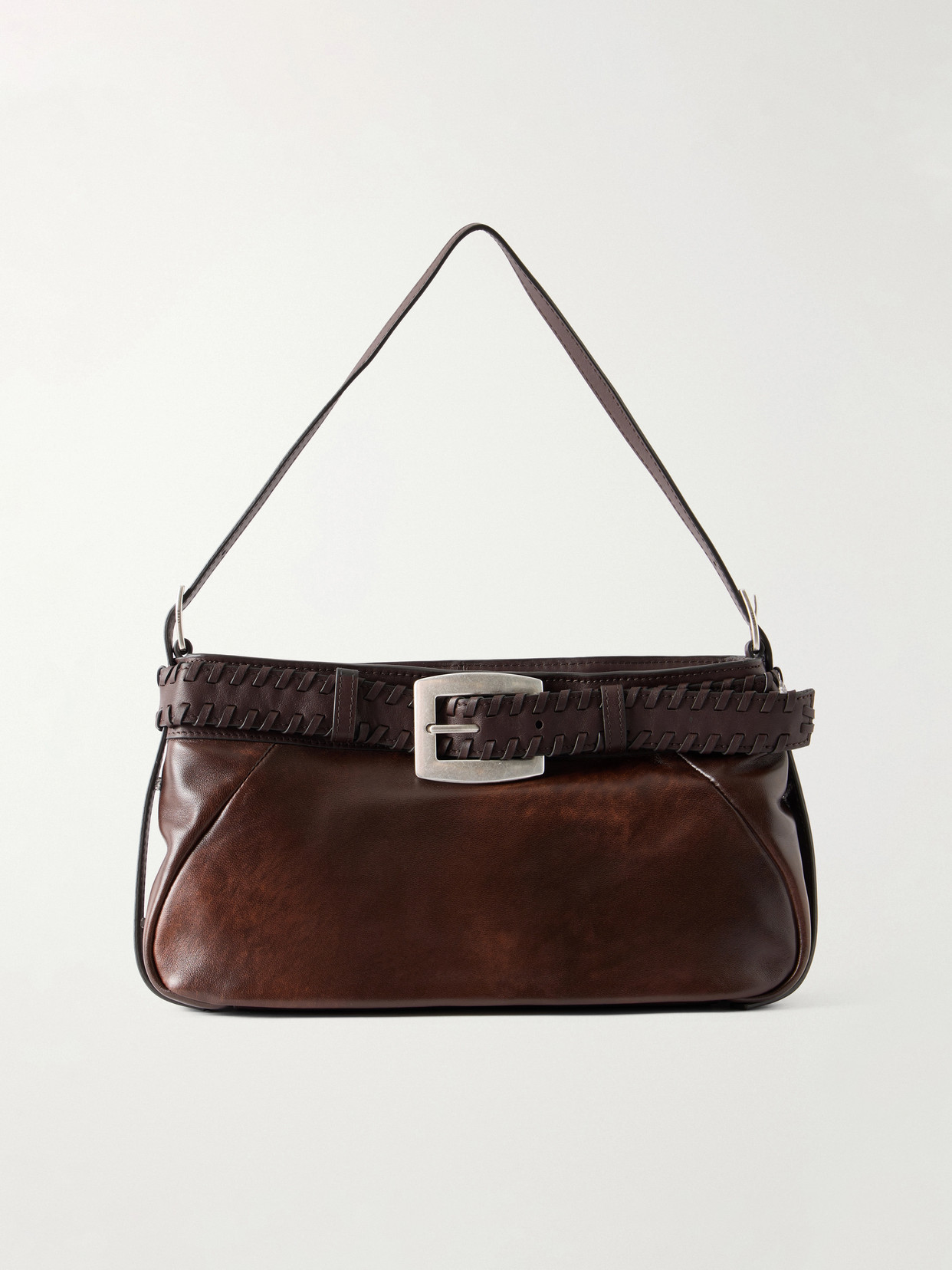 Staud Brooklyn Belted Leather Shoulder Bag In Brown