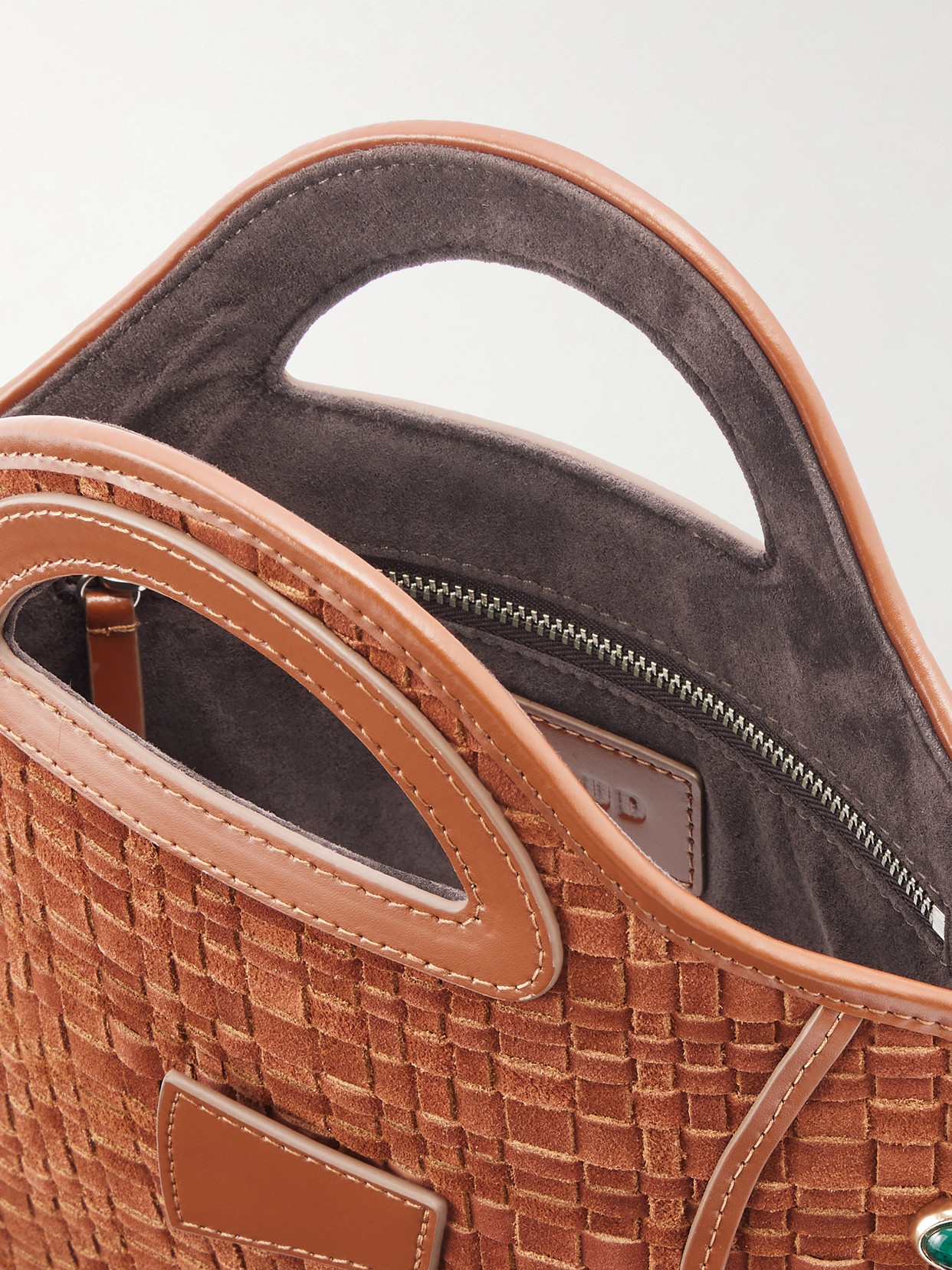 Cleo Logo-Debossed Leather-Trimmed Woven Suede Tote