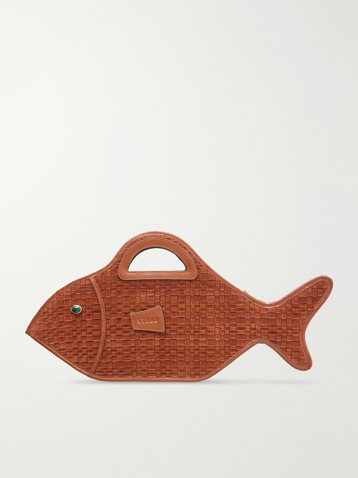 Cleo logo-debossed leather-trimmed woven suede tote