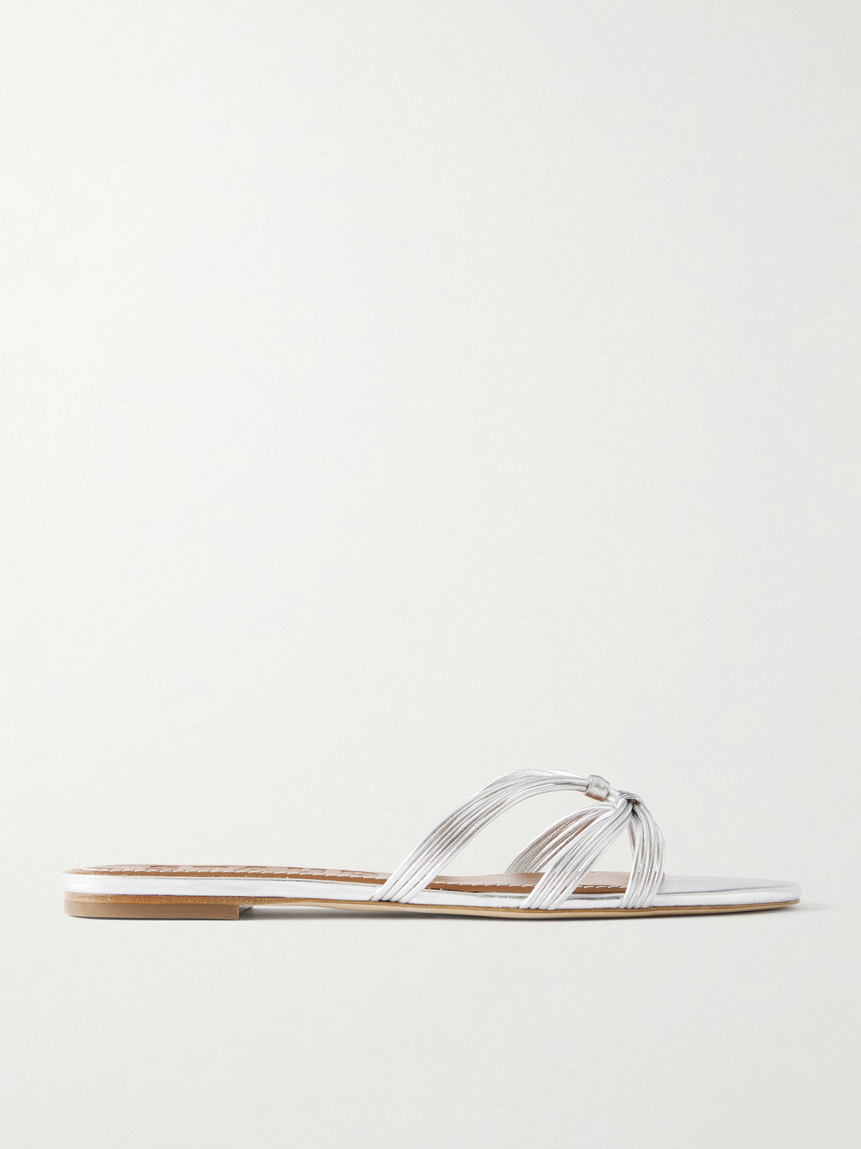 Staud Carrie 5 Knotted Metallic-leather Sandals In White