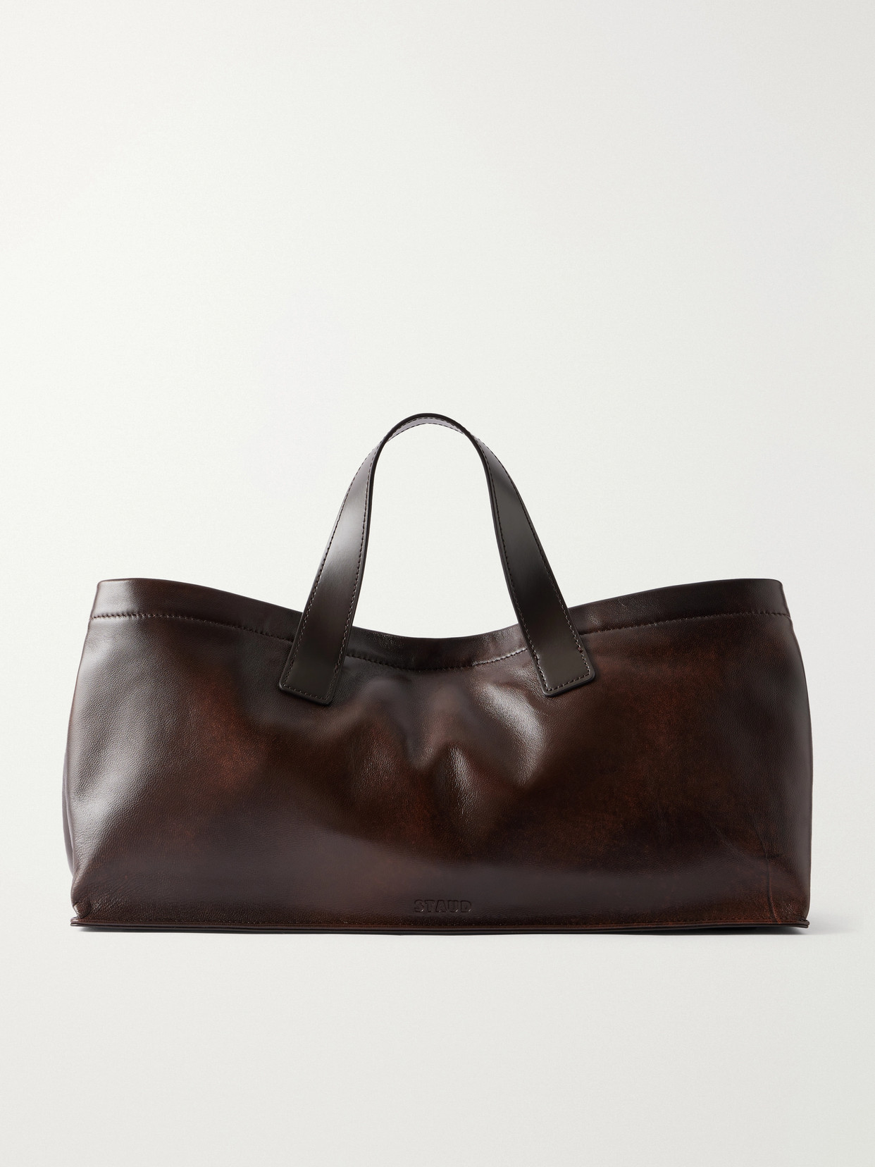 Staud Port Logo-debossed Leather Tote In Brown